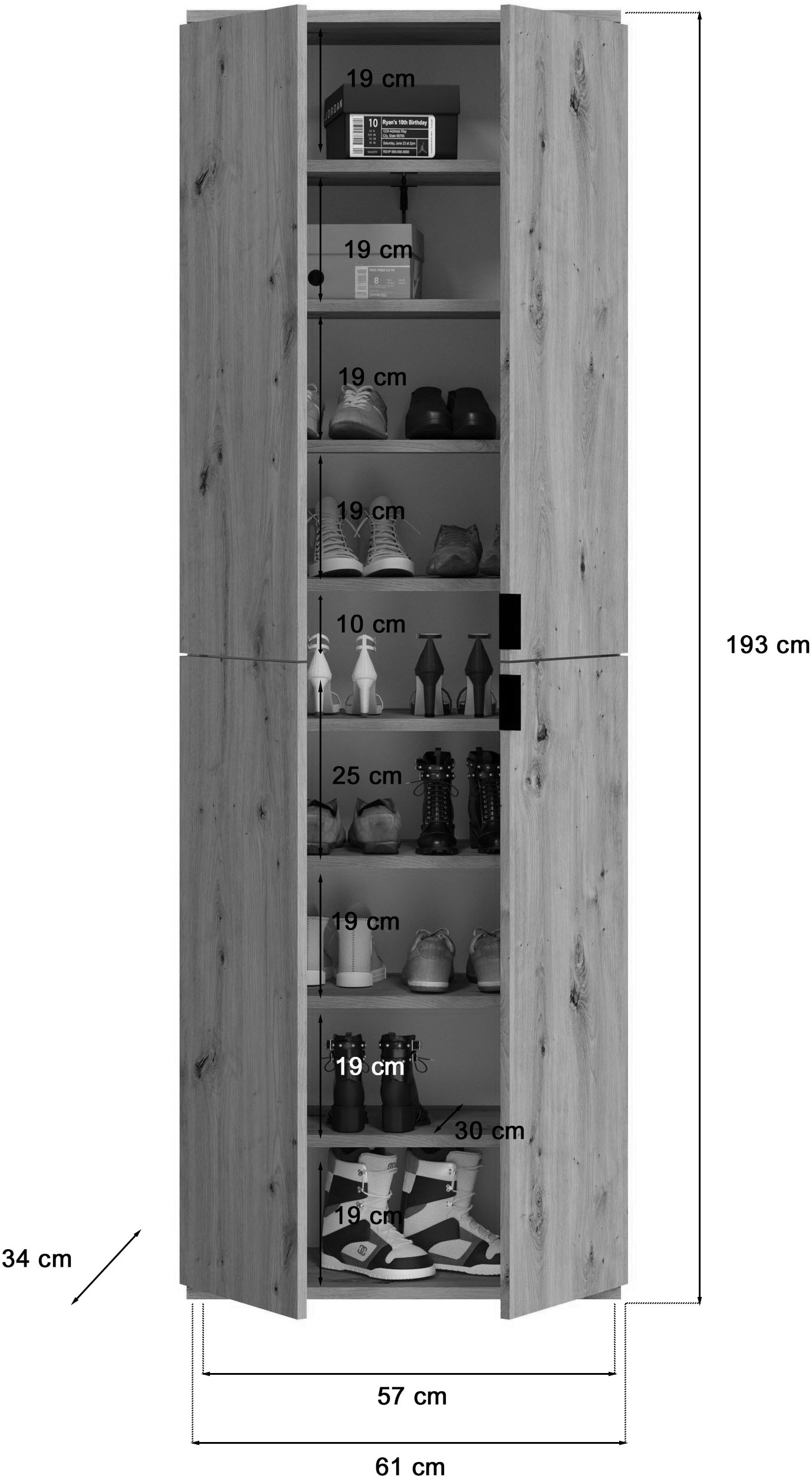 INOSIGN Mehrzweckschrank »Trondheim, Höhe 193 cm, 4 Türen, 9 Fächer, 7 Einlegeböden«, inkl. ausziehbarer Kleiderstange, Garderobenschrank, Kleiderschrank