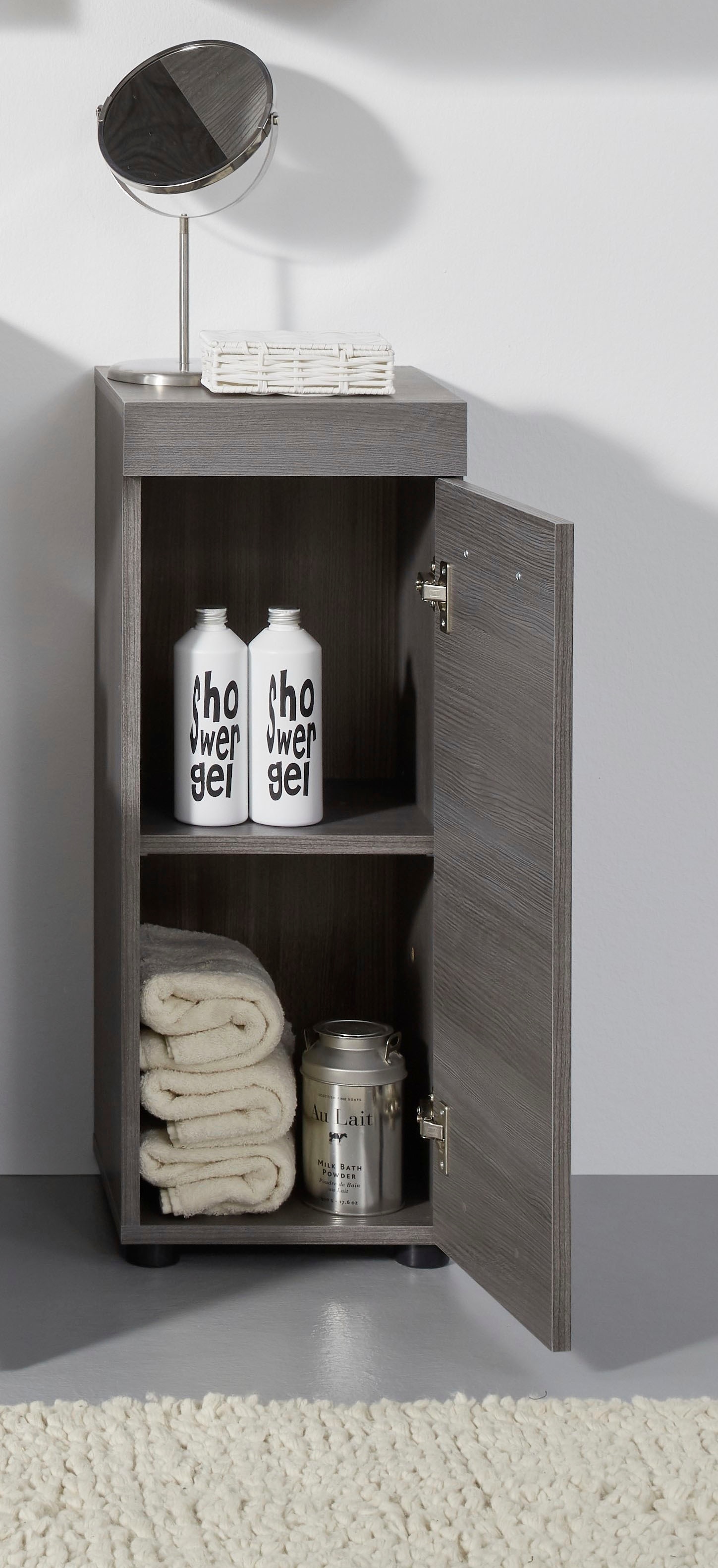 welltime Stauraumschrank »Royan«, Badkommode mit 2 Fächern in Rauchsilber - Maße (B/T/H) 30/30/76 cm
