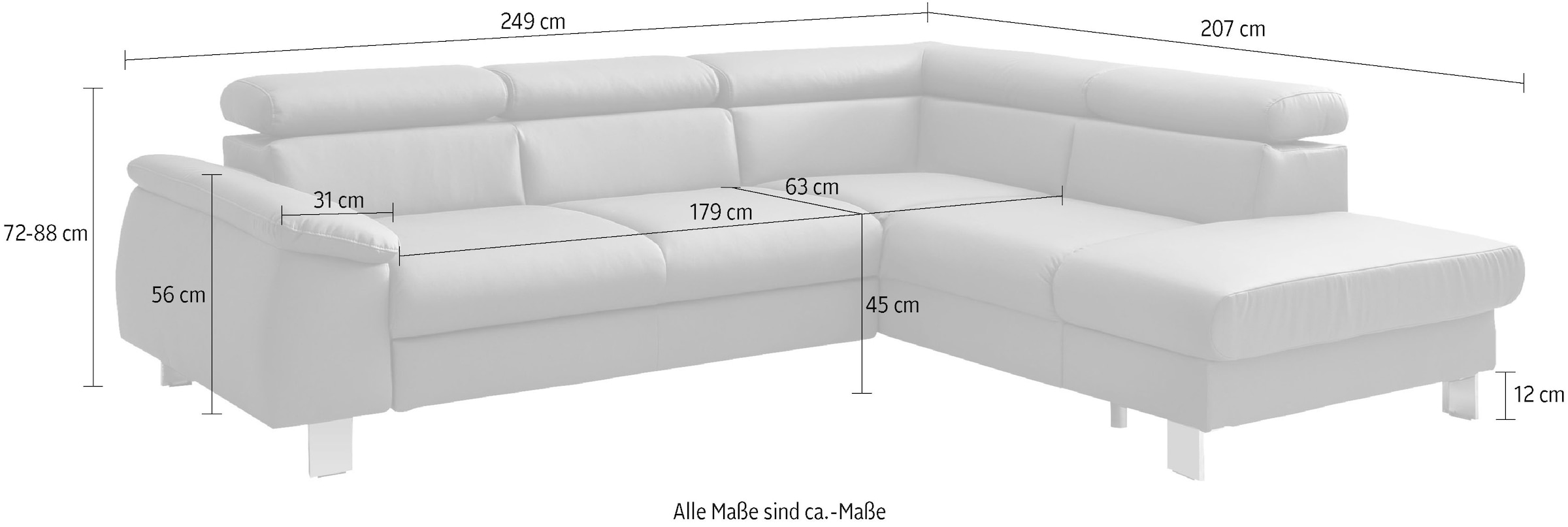 COTTA Ecksofa mit Kopfteilverstellung, optional Schlaffunktion, Bettkasten & Licht
