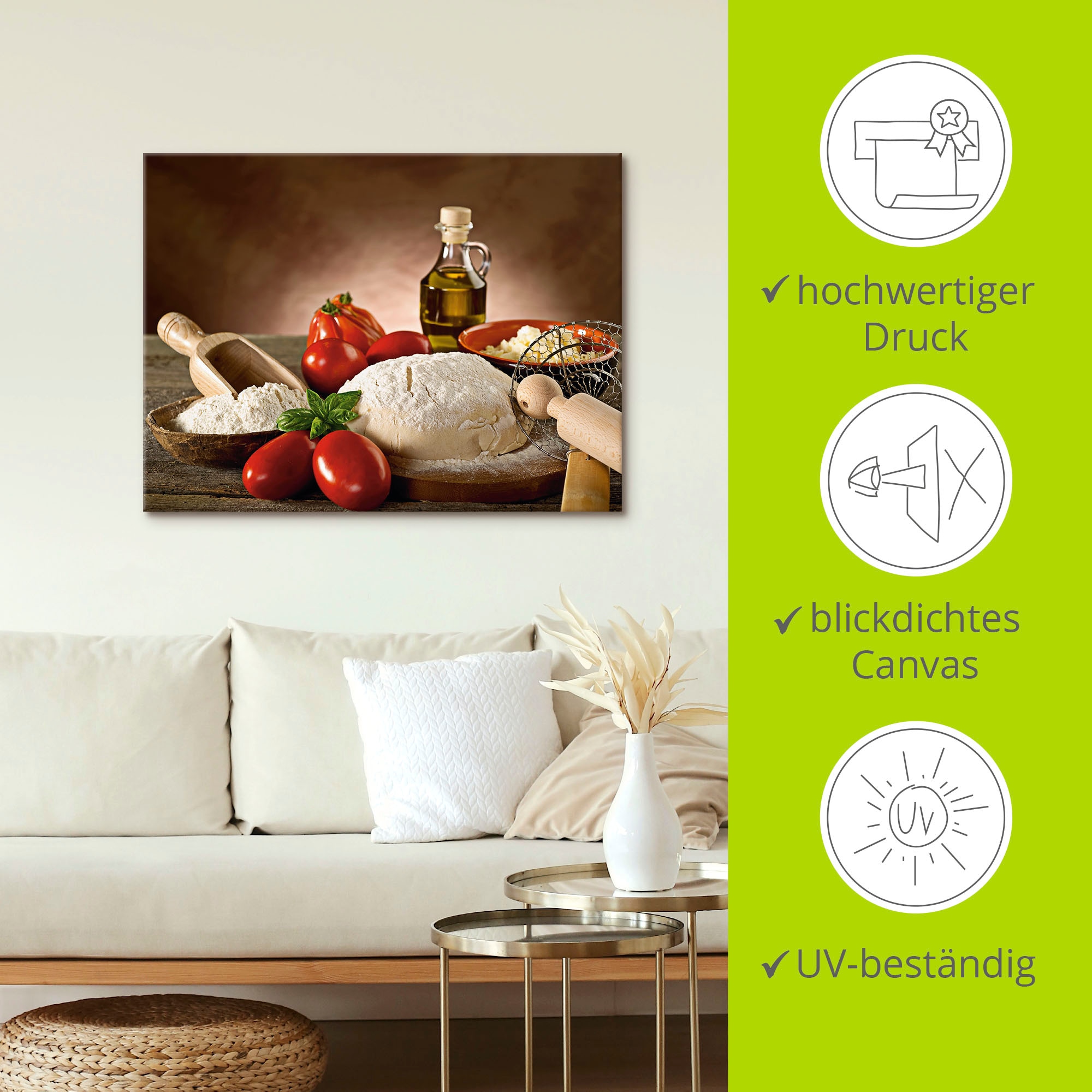Artland Wandbild »Teig für Pizza«, Lebensmittel, (1 St.), als Alubild, Outdoorbild, Leinwandbild, Poster in verschied. Größen