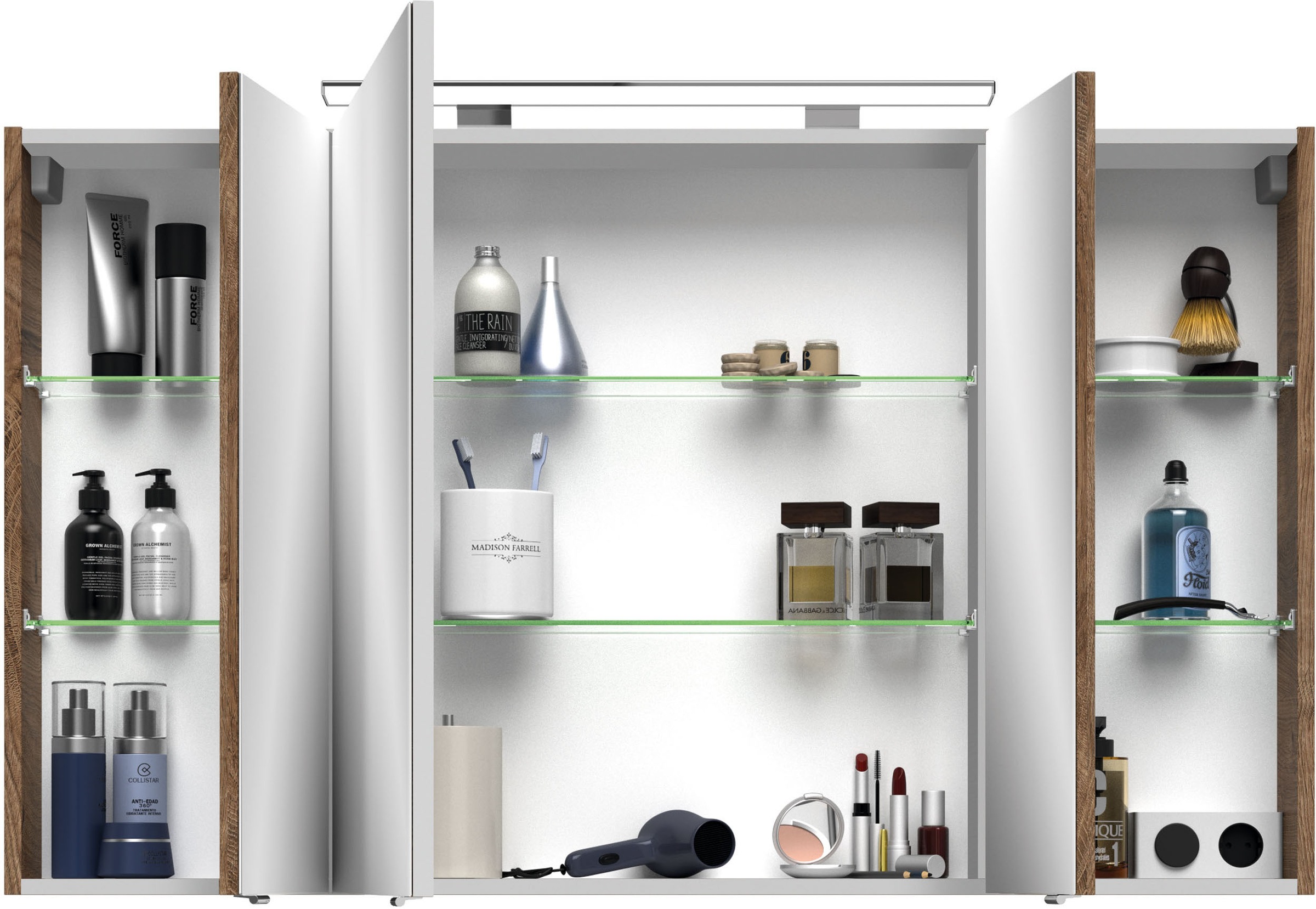 Saphir Badmöbel-Set »Serie 4010 4-teilig Keramik-Waschtisch mit LED-Spiegelschrank«, (Set), Badezimmer Set mit Unterschrank, Hängeschrank, inkl. Türdämpfer