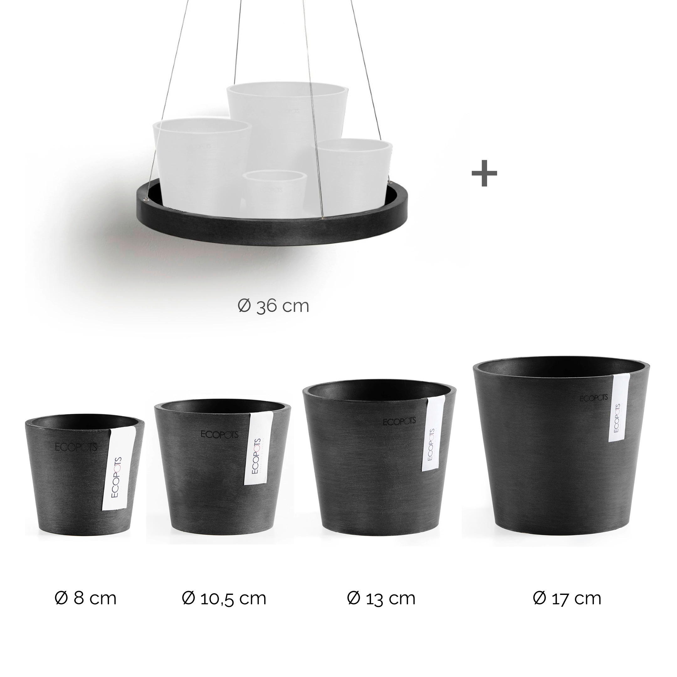 ECOPOTS Blumentopf »Amsterdam Mini«, (Set, 4 St.), verschiedene Größen mit passendem Untersetzer Ø36cm