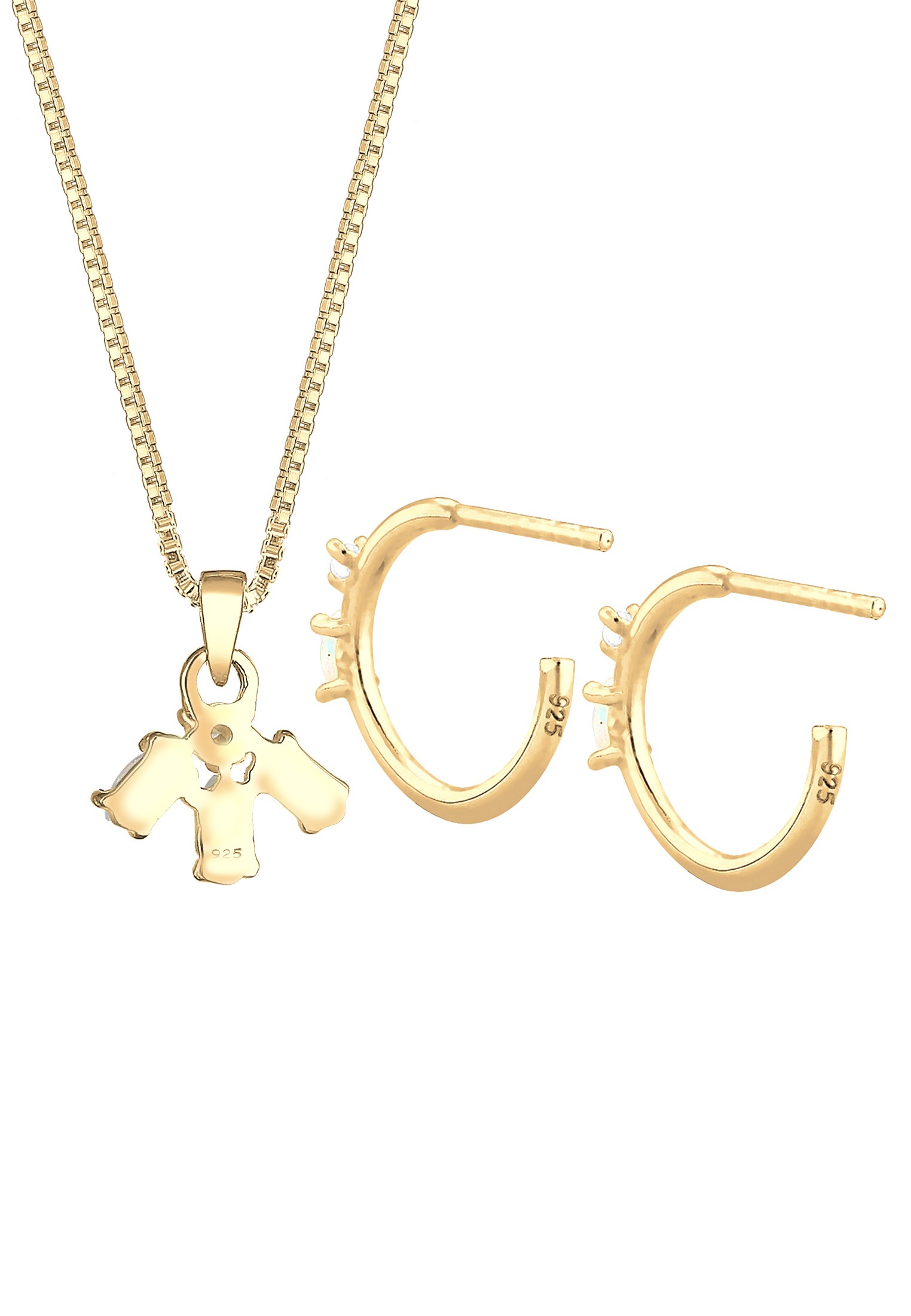 Elli Schmuckset »Zirkonia Synthetischer Opal Weiß 925 Sterling Silber vergoldet«