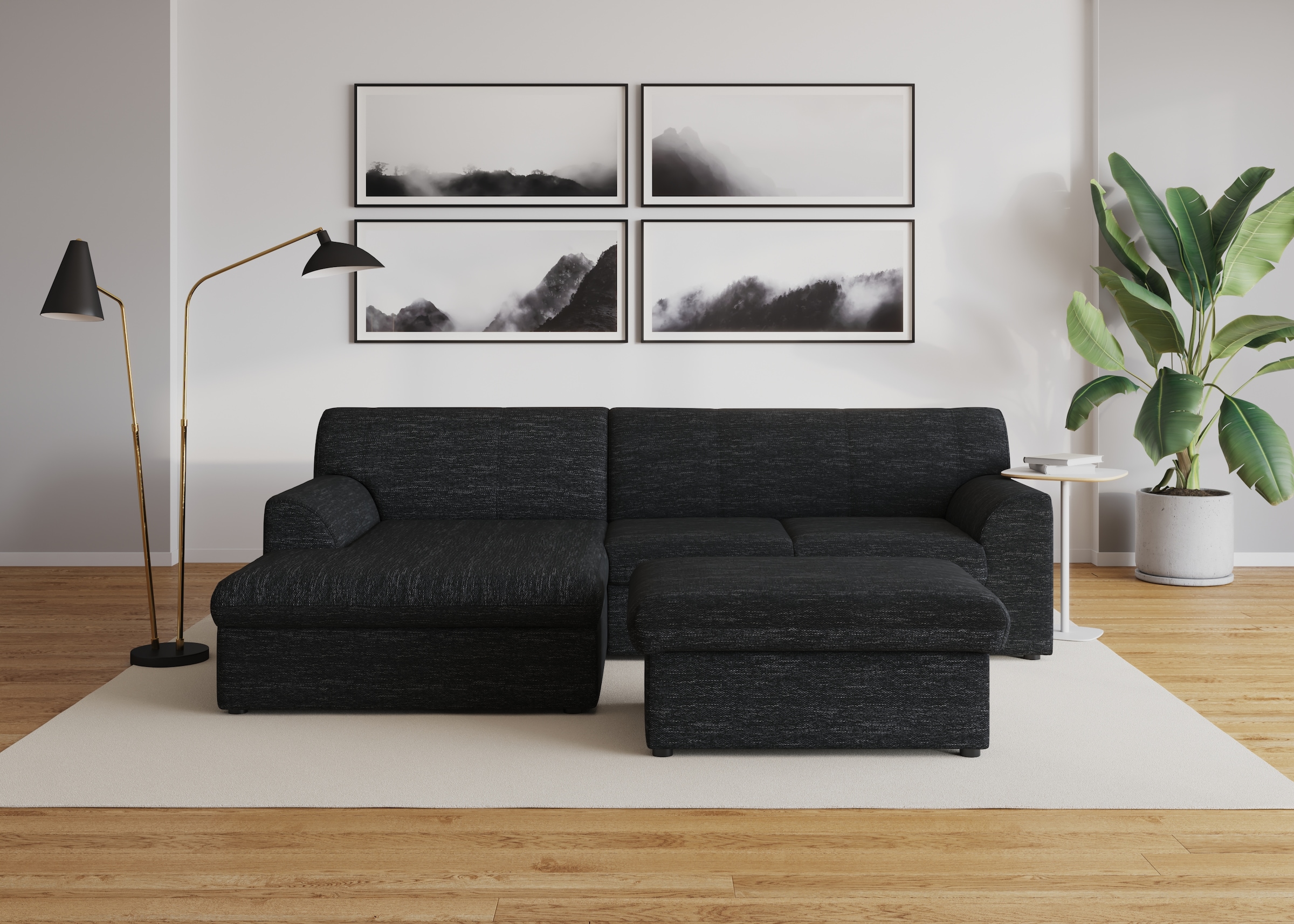 DOMO collection Ecksofa »Topper, elegant und zeitlos, kompaktes Stellmaß 245/155cm, L-Form«, mit Recamiere, wahlweise mit Schlaffunktion