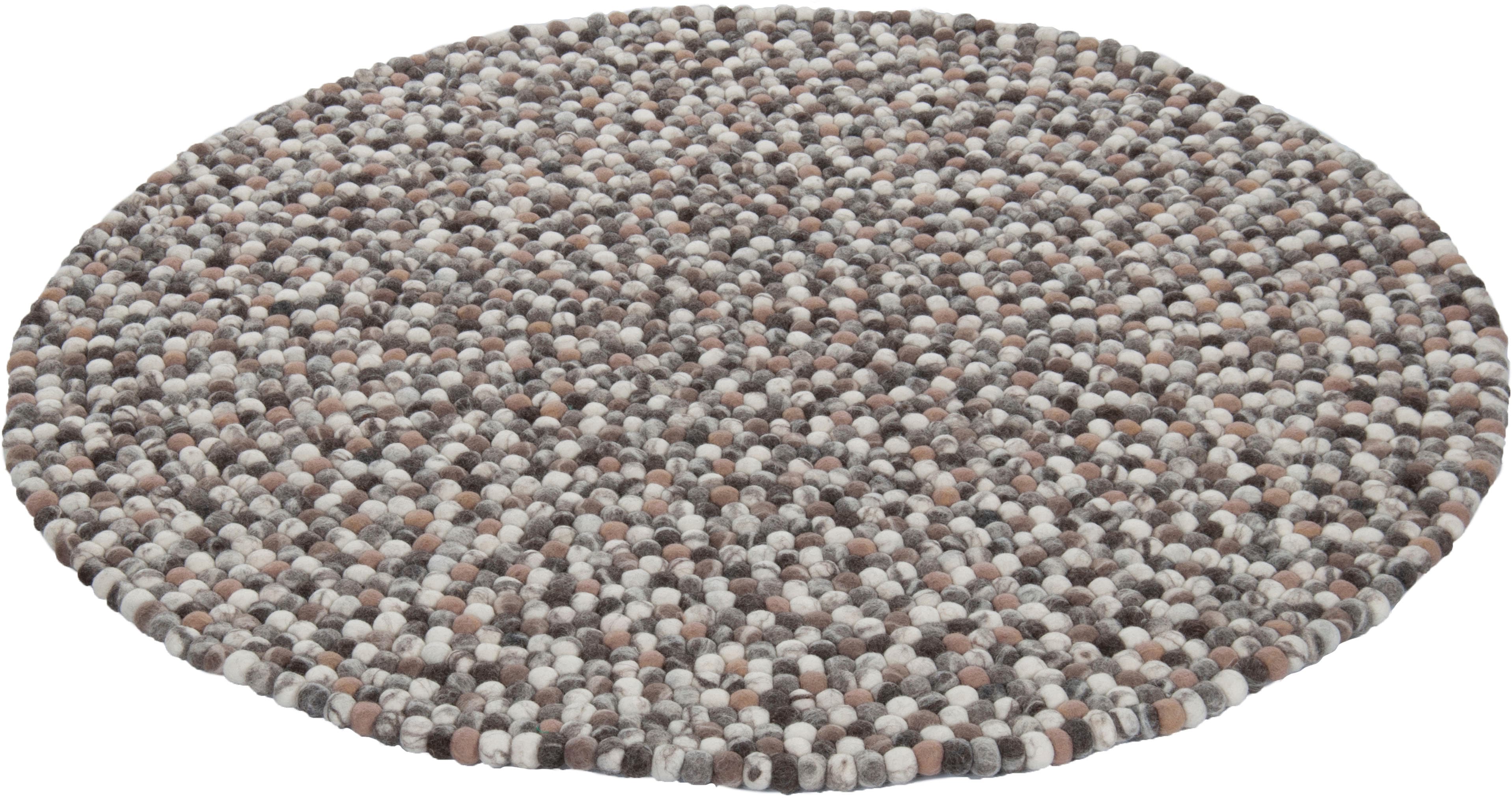 THEKO Wollteppich "Felty 2.2" rund 22 mm Höhe Filzkugel-Teppich, reine Wolle, handgefertigt