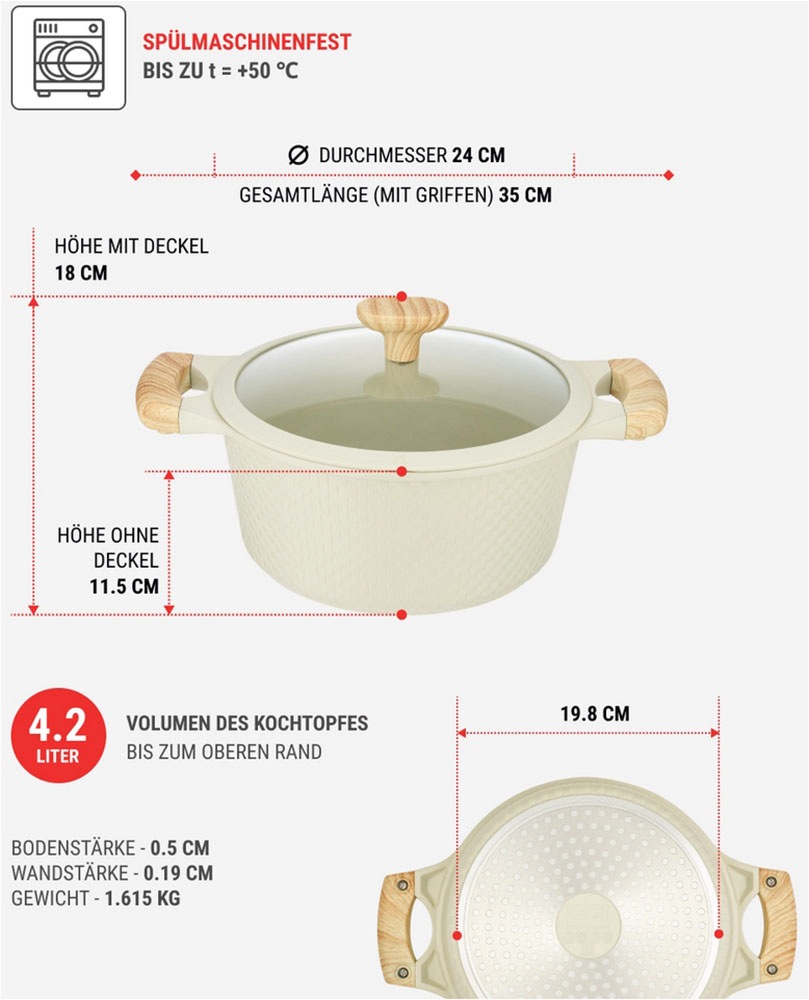 RESTO Kitchenware Bratentopf »Ran, Kochtopf antihaftbeschichtet und spülmaschinenfest«, Aluminiumguss, (2 tlg.), Geeignet für alle Herdarten, auch Induktion, im Geschenkkarton
