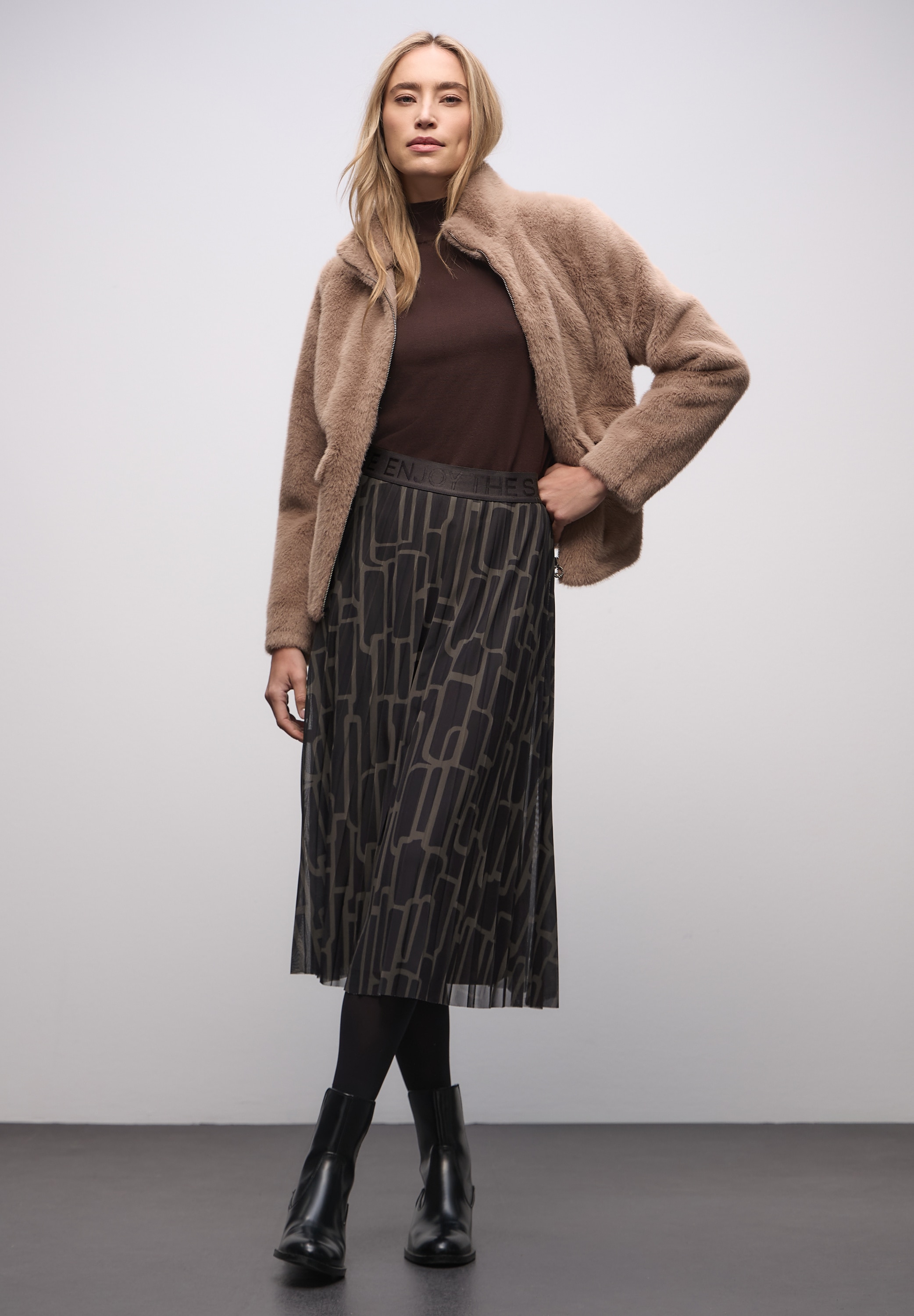 STREET ONE Meshrock Mesh Plissée Rock mit Print