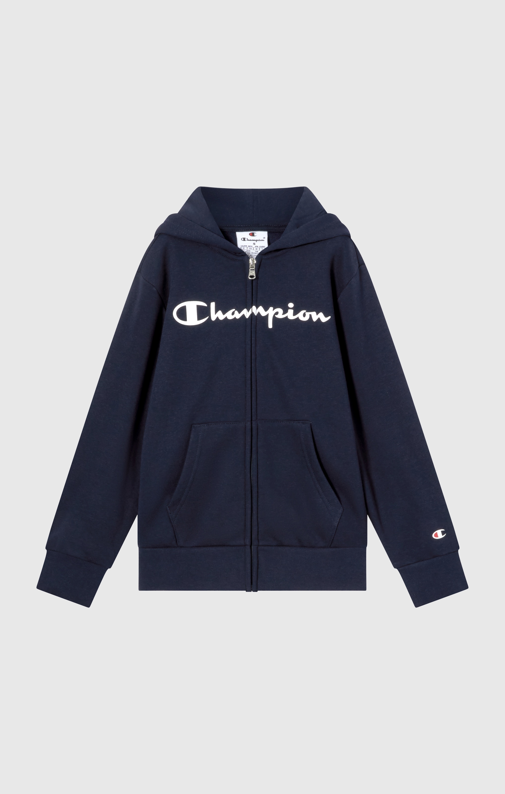 Champion Kapuzensweatjacke »BASICS Fleece Full Zip Sweatshirt« mit Kapuze und Kordelzug, aus Baumwolle und Polyester, für Kinder