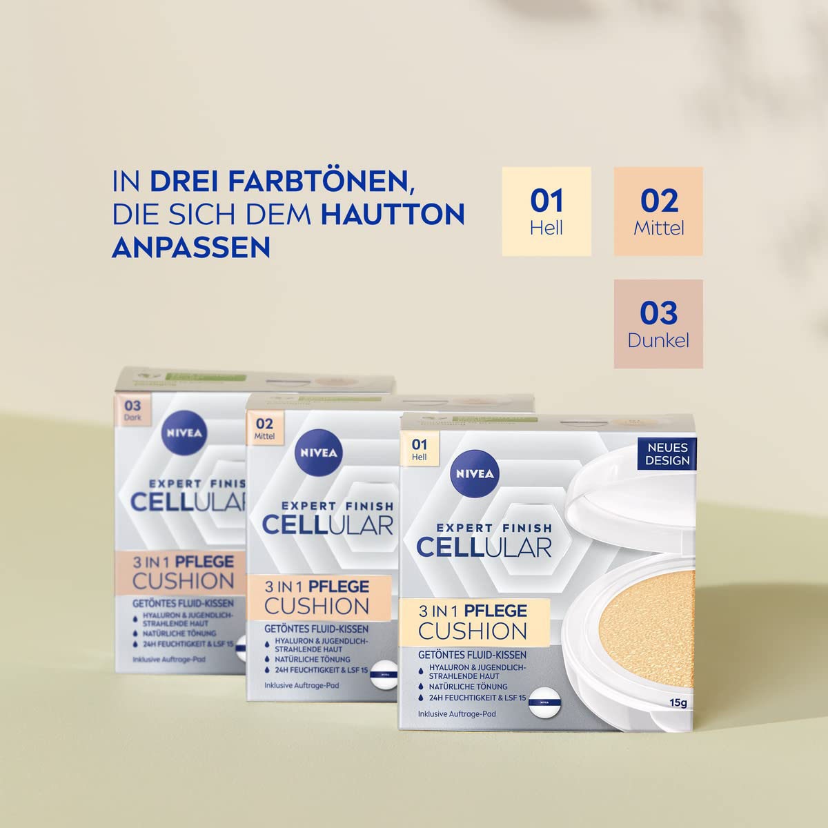 Nivea Foundation »CELLULAR Expert Finish 3in1 Pflege Cushion«, LSF 15, spendet Feuchtigkeit, ebenmäßigere Haut, mindert Fältchen.