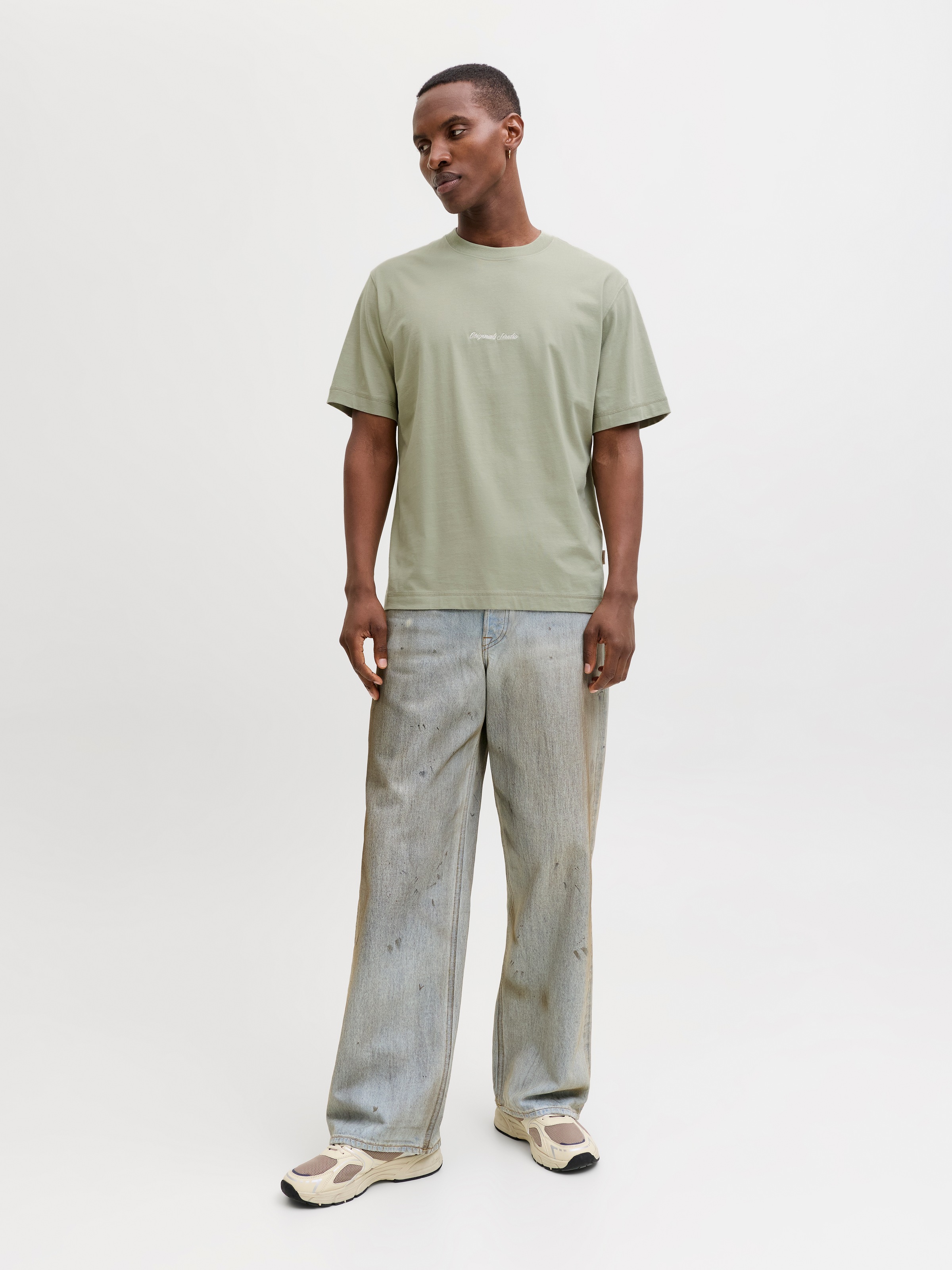 Kurzarmshirt JACK & JONES "JORNORREBRO EMB TEE SS CREW NECK NOOS", Herren, Gr. S, seagrass, Jersey, Obermaterial: 100% Baumwolle, unifarben, relaxed fit normal, Rundhals, gerader Abschluss, Shirts, mit Logo Print 3