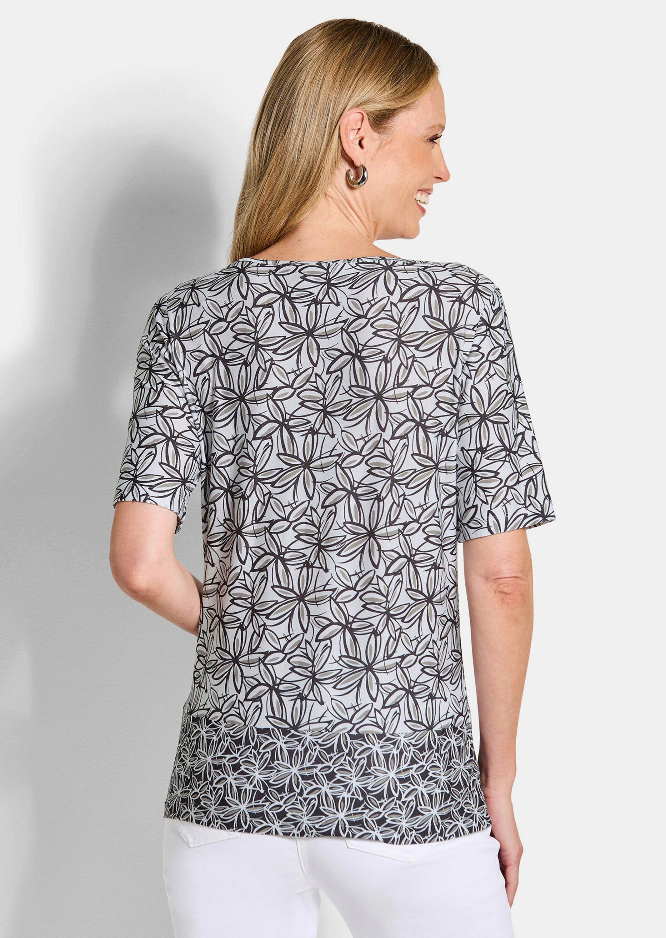 GOLDNER Kurzarmshirt »Kurzgröße Jersey-Shirt mit Blumenprint«