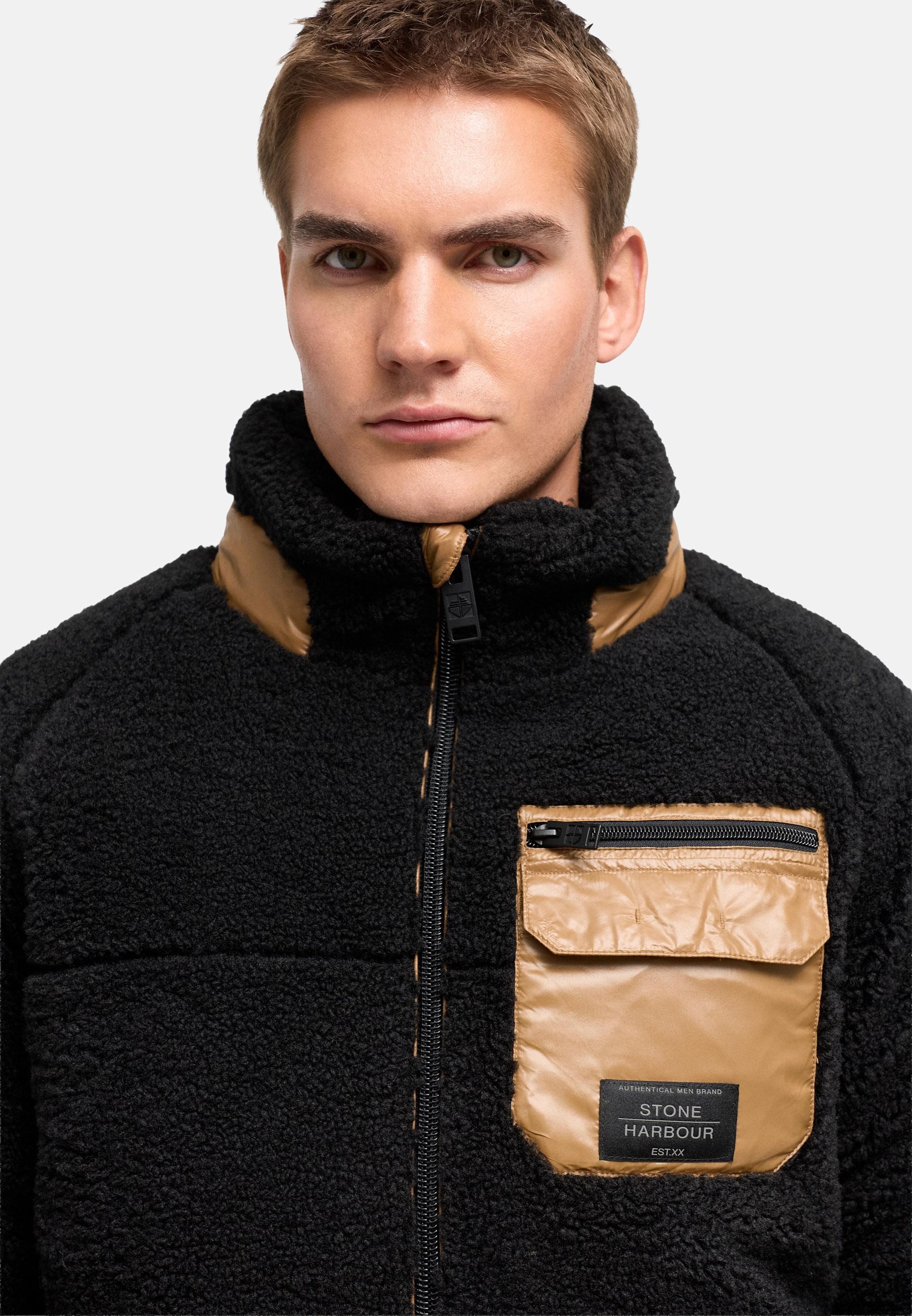 Stone Harbour Plüschjacke »Sorees XX« ohne Kapuze Warme Herren Winterjacke aus weichem Teddy-Fleece