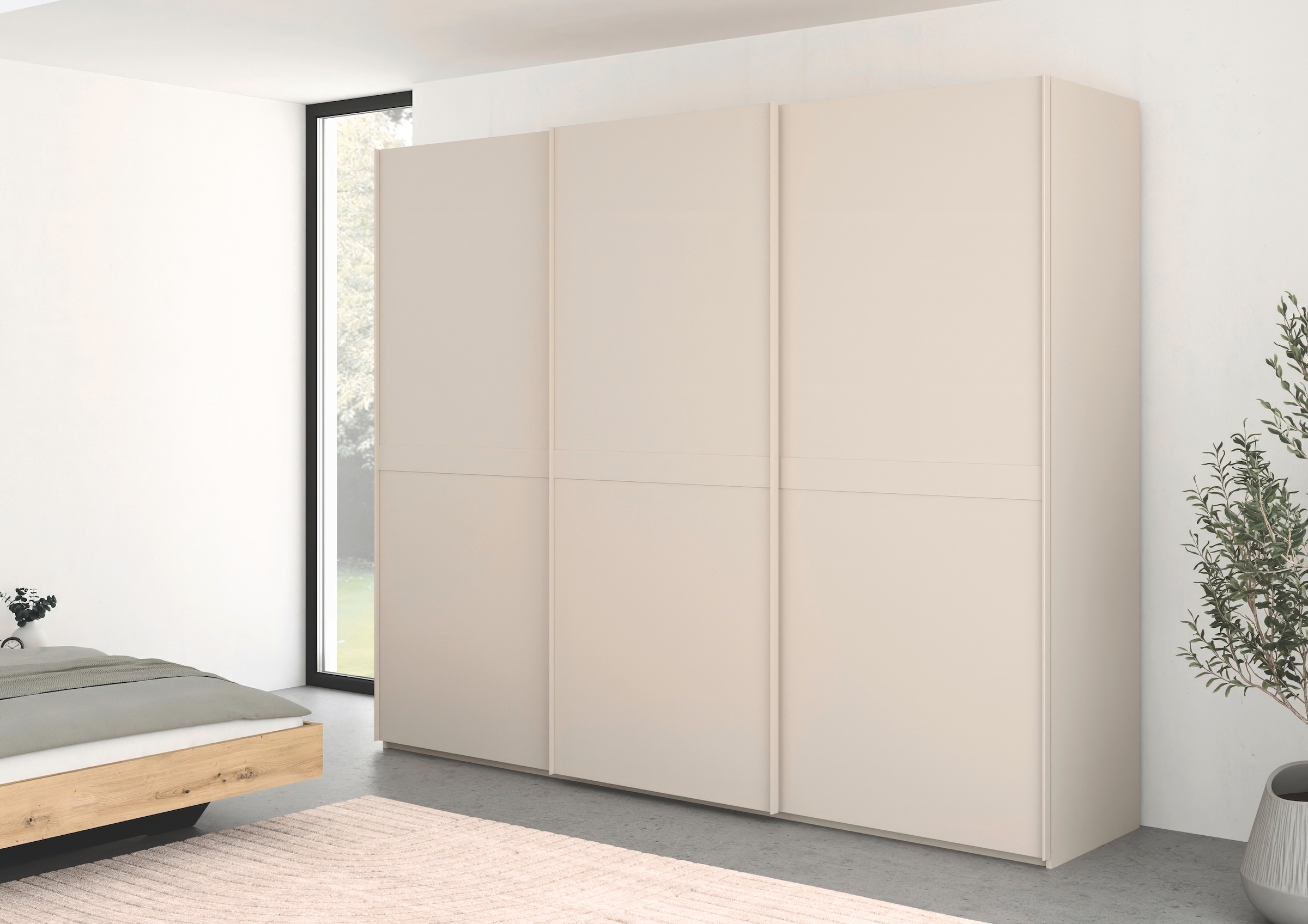 rauch Schwebetürenschrank »Kleiderschrank Schrank Garderobe Schlafzimmerschrank SCALE-LINE«, edle Optik mit Bauchbinde in Korpusfarbe Dekorfront MADE IN GERMANY