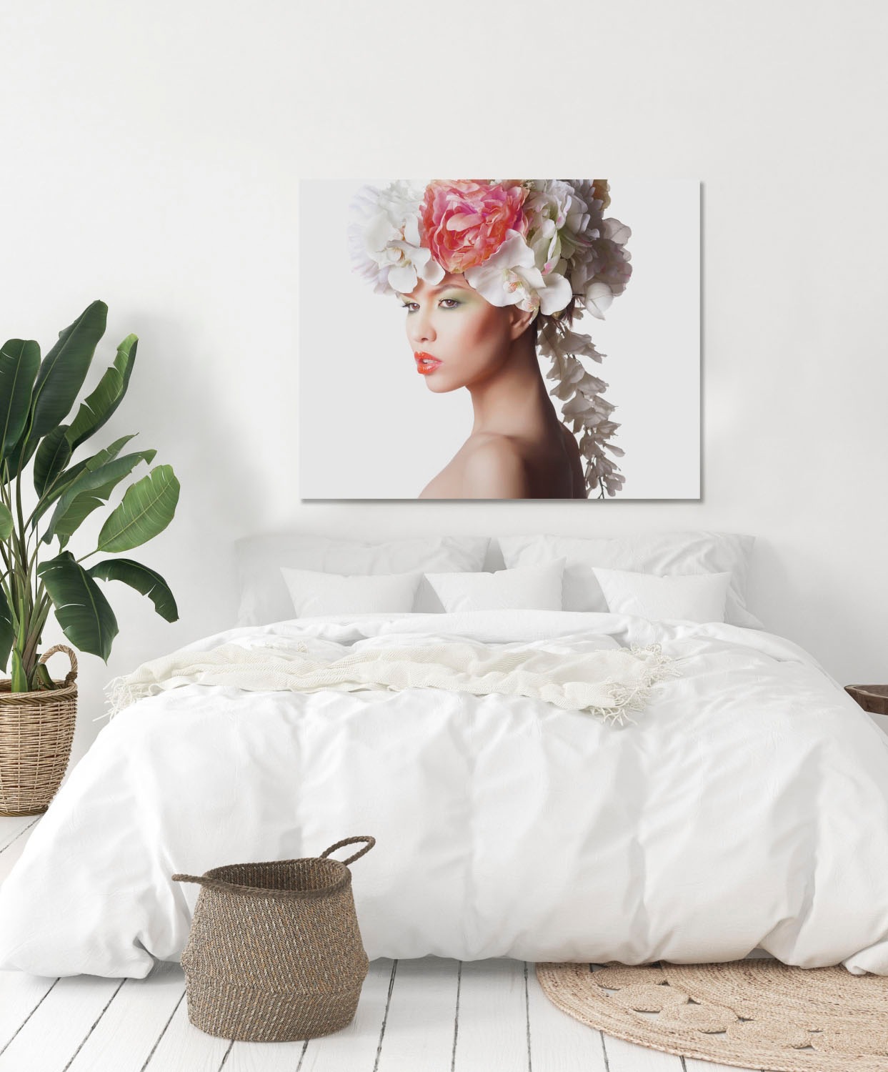 queence Acrylglasbild "Frau mit Blumenhut", Frau-Kunst-Schwarz-Weiß-Bilder günstig online kaufen