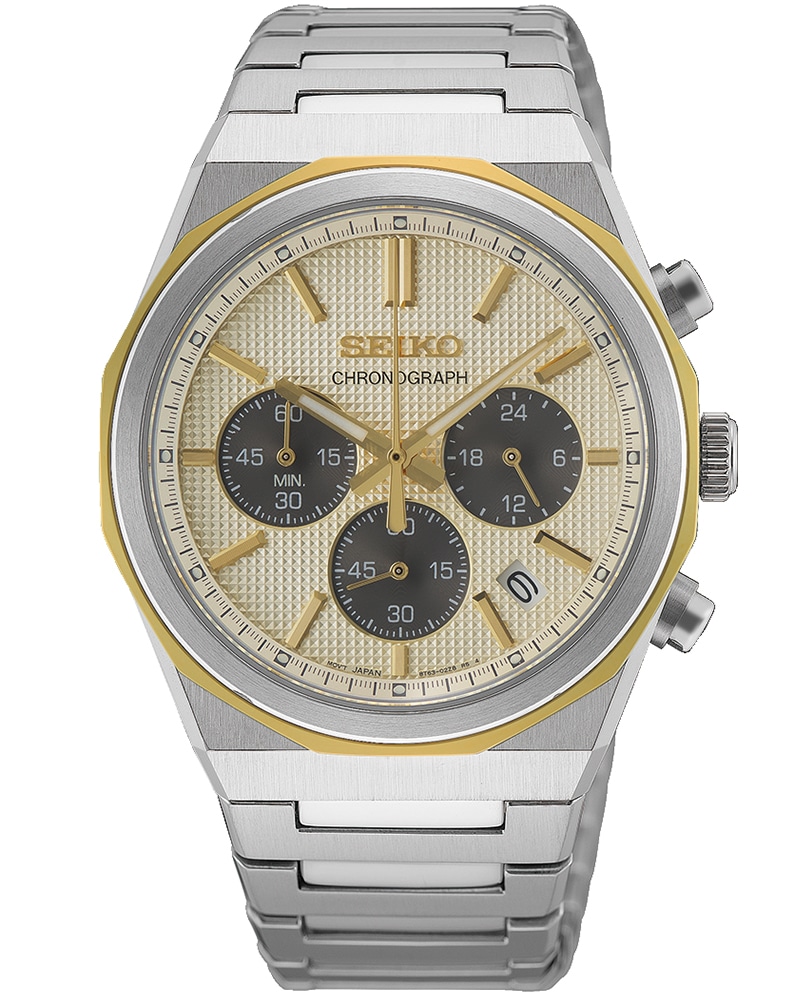 Seiko Chronograph Quarzuhr, Armbanduhr, Herrenuhr, Edelstahlarmband, analog, Tag