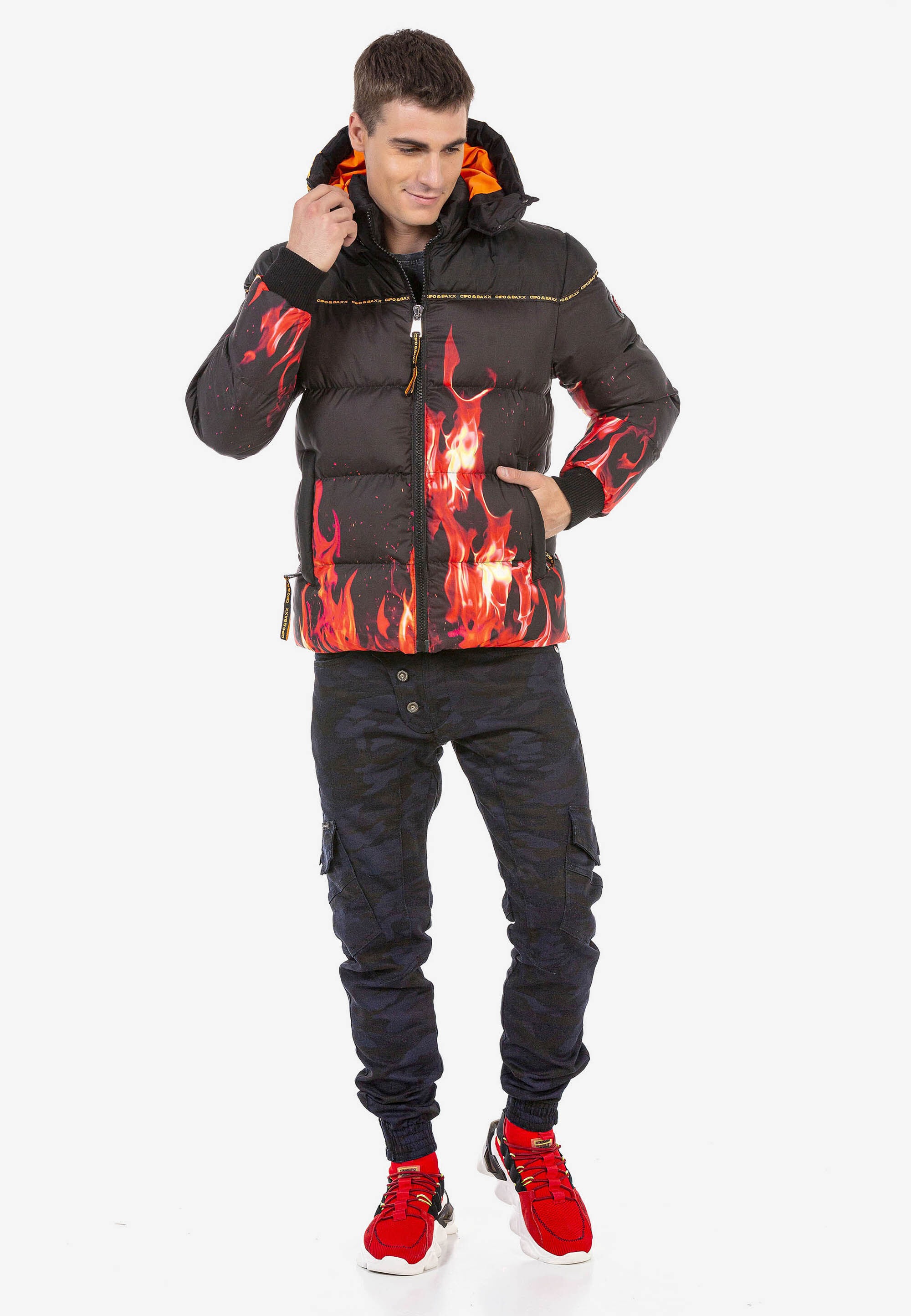 Cipo & Baxx Winterjacke »Winterjacke«, mit Kapuze, mit Flammen-Motiv