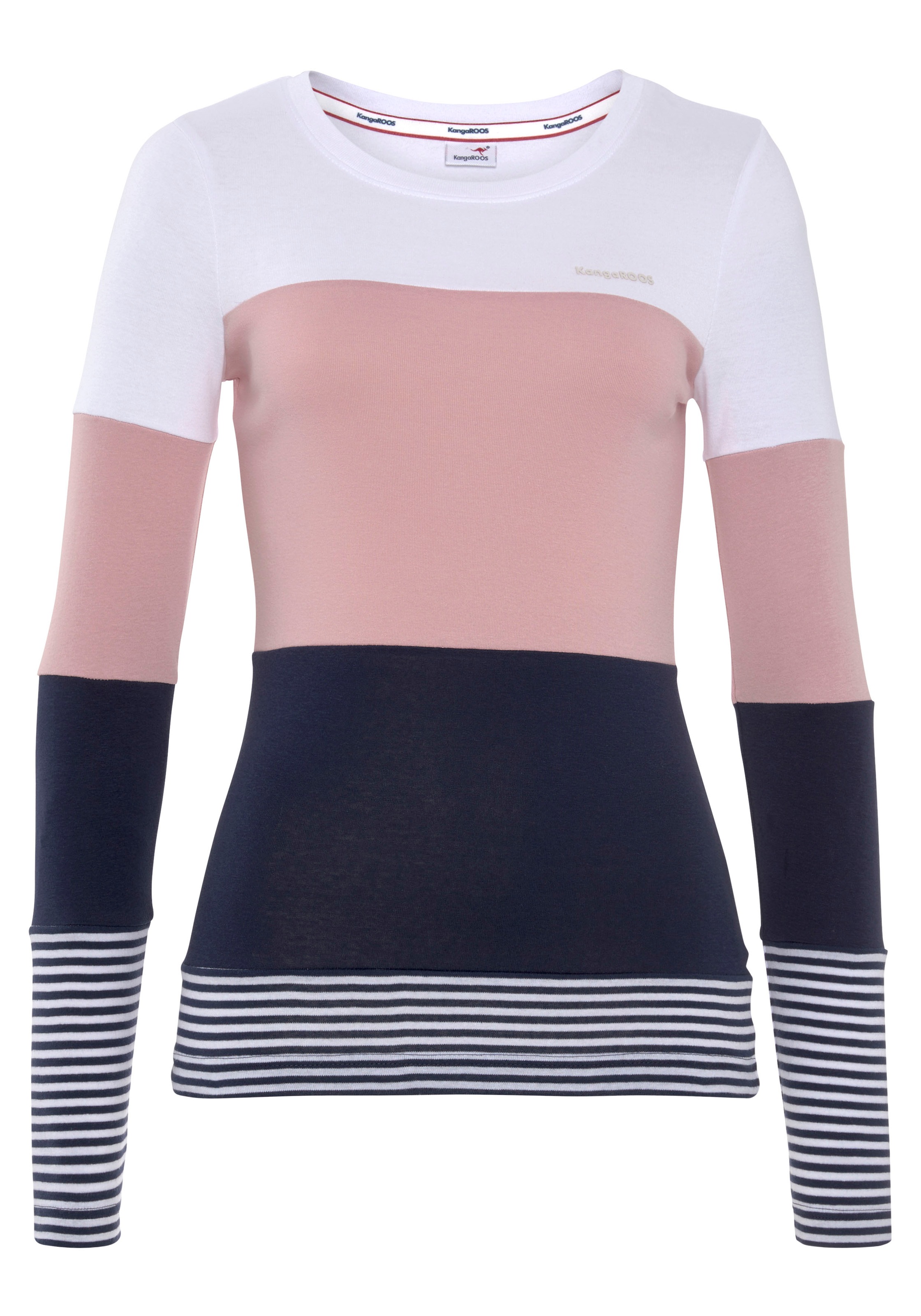 KangaROOS Longsleeve, mit Langarm, figurbetonte Passform, Colourblocking-Optik
