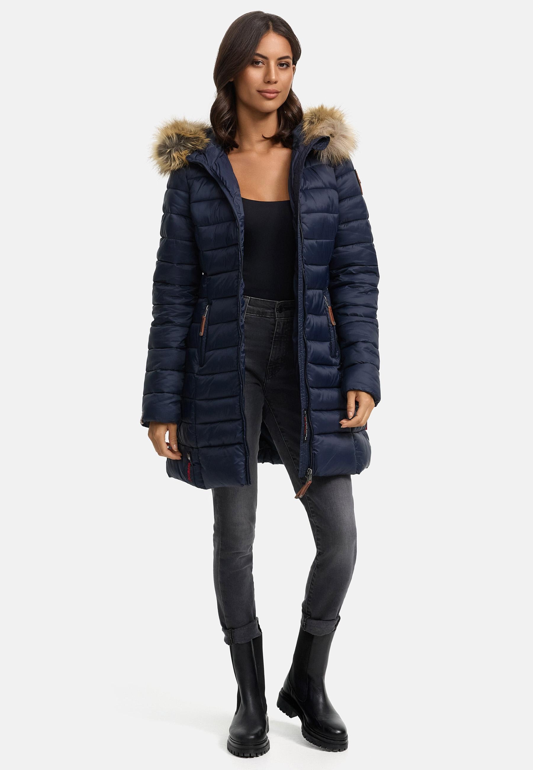 Marikoo Steppmantel »Rose-Stepp«, zeitloser Winterparka mit großer Kunstfellkapuze