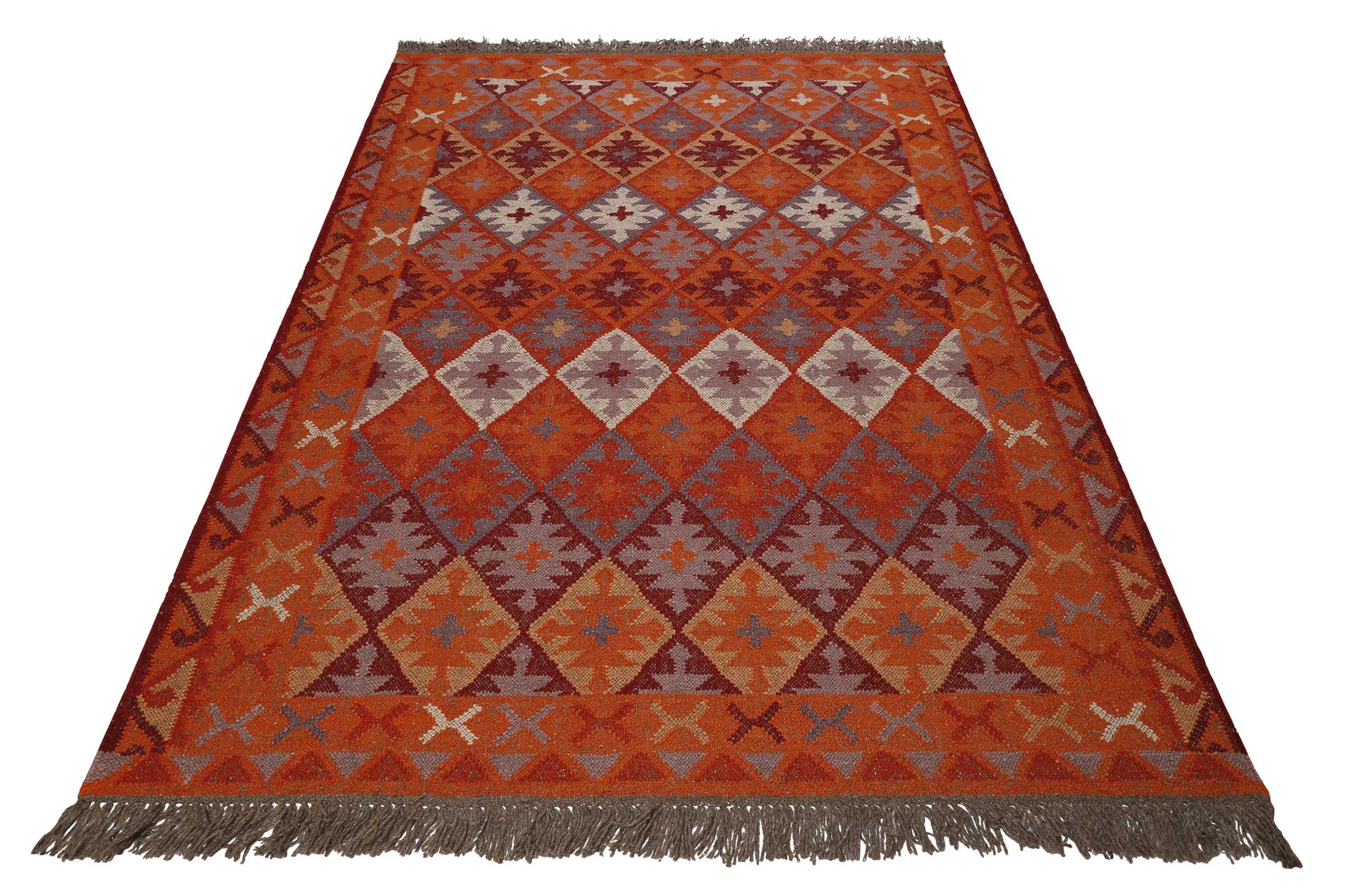 Thumbnail - Green Looop Wollteppich "Pierre" rechteckig 5 mm Höhe Fransen, Kelim, handgewebt, Natur, Wohnzimmer, Schlafzimmer, Ethno