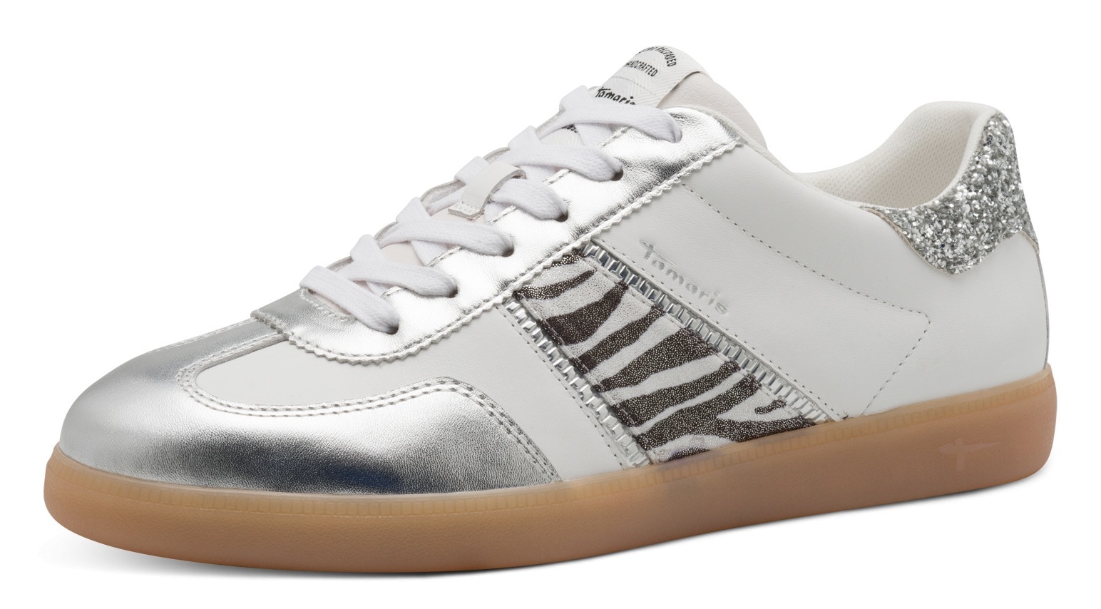 Tamaris Sneaker, Freizeitschuh, Halbschuh, Schnürschuh mit Glitter an der F günstig online kaufen