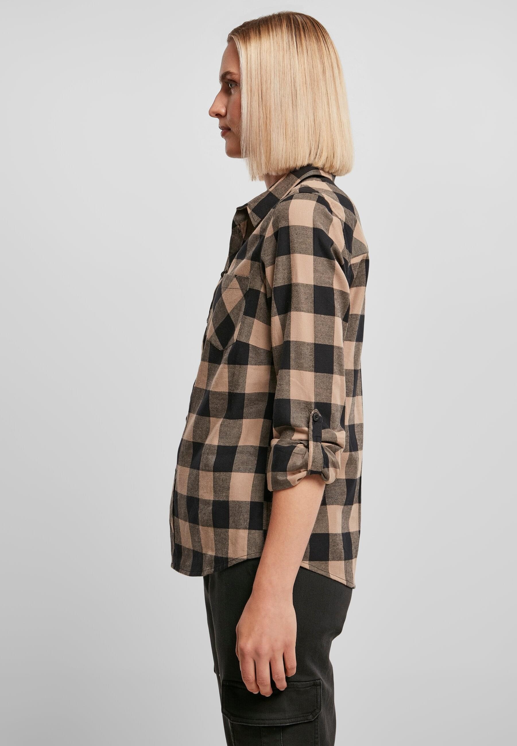URBAN CLASSICS Langarmhemd »Urban Classics Damen Ladies Turnup Checked Flanell Shirt«, (1 tlg.)