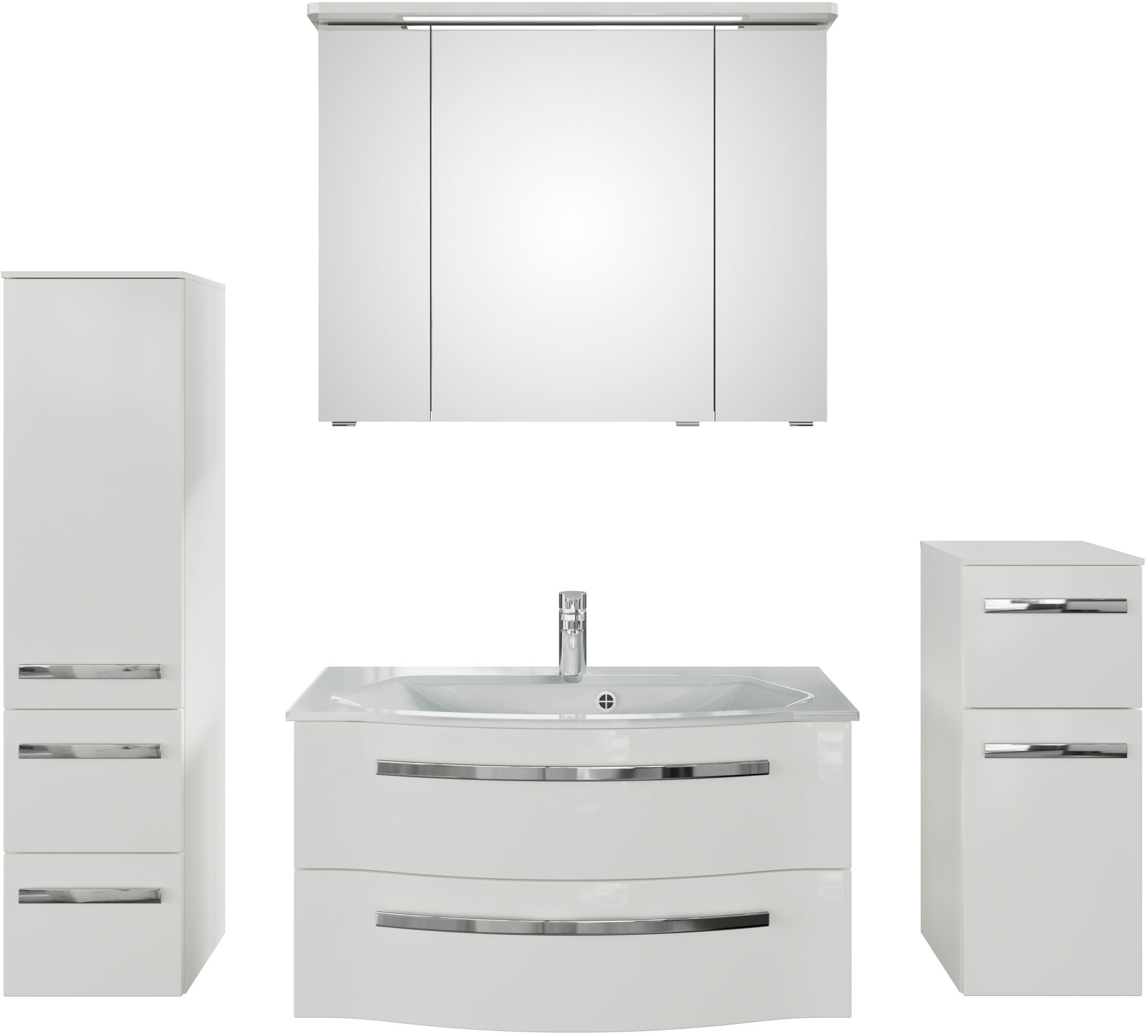 Saphir Badmöbel-Set »Serie 4005, vormontiert, Glaswaschbecken, Spiegelschrank« Set, 5 Stk. tlg.