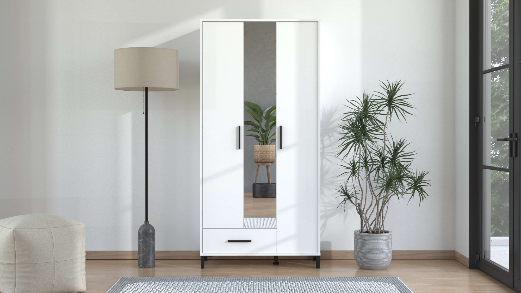 Home affaire Garderobenschrank »Orkney Kleiderschrank, Stauraumschrank, Flurschrank, Höhe 193 cm«, Spiegeltür, Breite 93 cm, ausziehbare Kleiderstange, Schublade