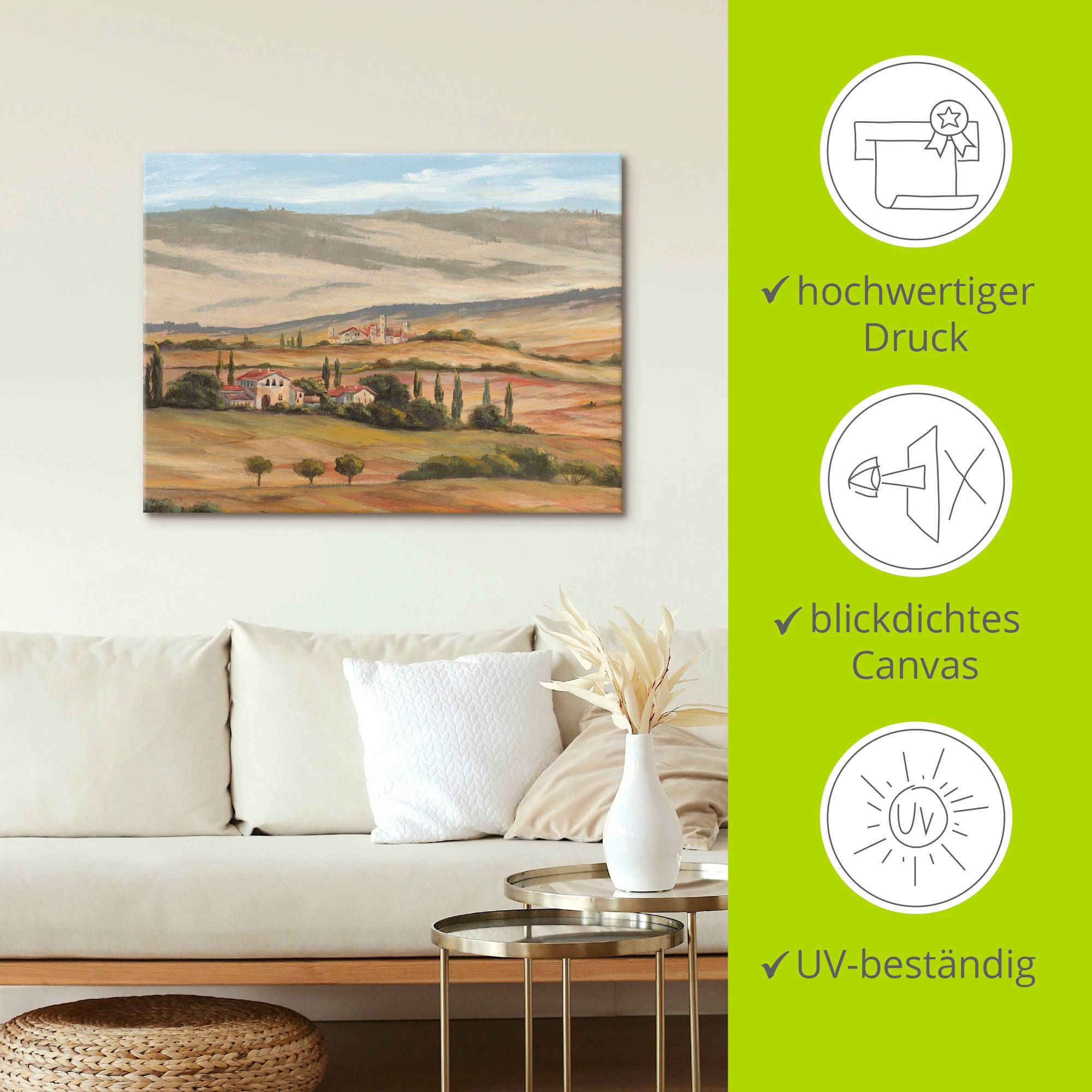 Artland Leinwandbild »Toskanisches Tal I« Bilder von Europa 1 Stk. tlg. auf Holzrahmen gespannt