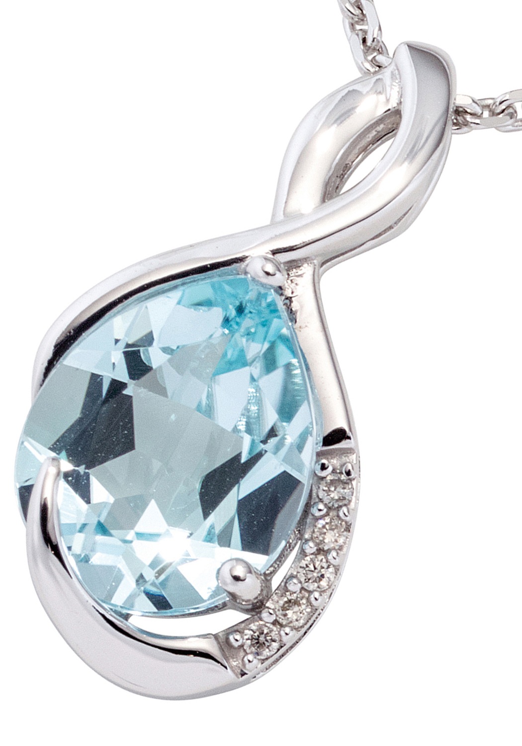 JOBO Kettenanhänger »Anhänger mit Blautopas und 5 Diamanten«, 585 Weißgold