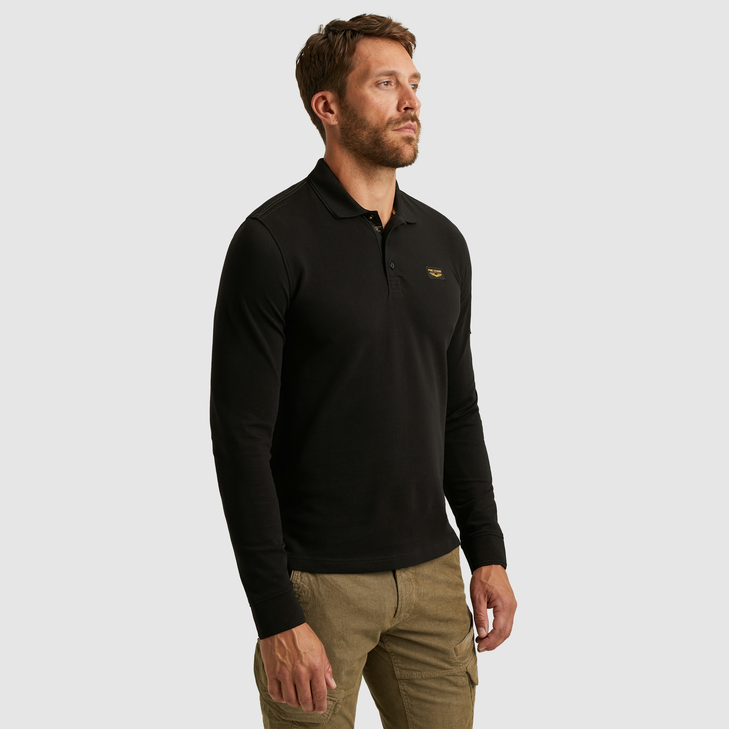 PME LEGEND Langarm-Poloshirt mit Logo-Aufnäher