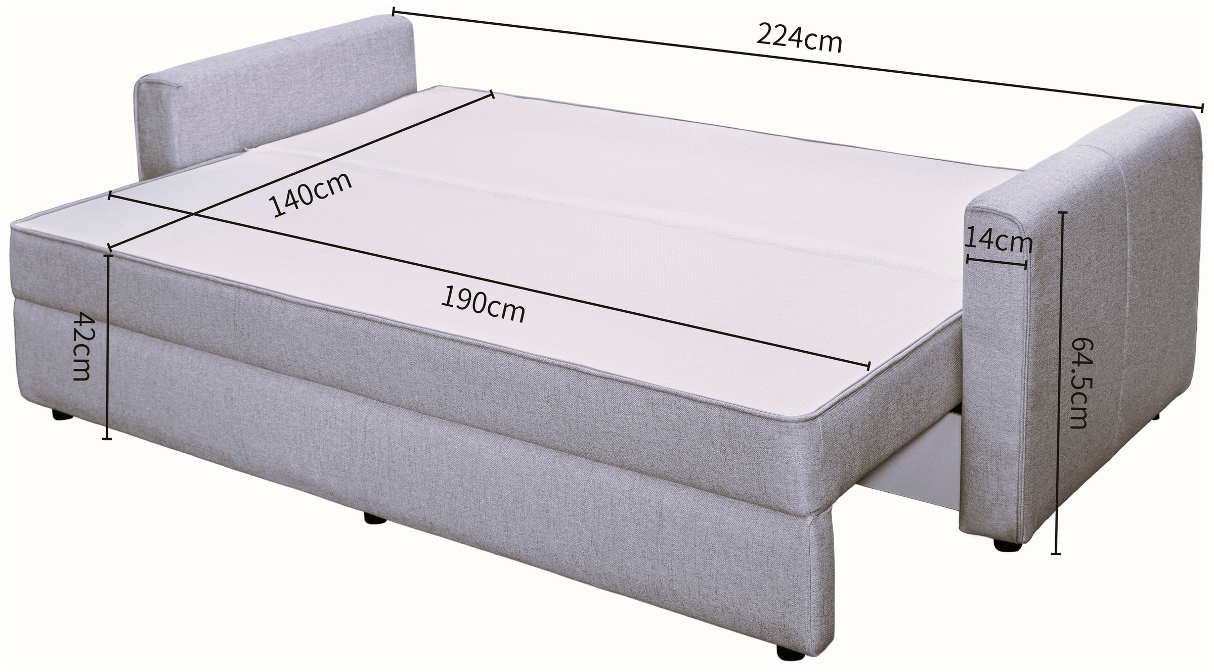 OTTO home Schlafsofa »LIVVIA 3-Sitzer (224 cm), pflegeleichter Webstoff« Bettfunktion & Bettkasten, Premium Sitzkomfort (HR-Schaum/Federkern)