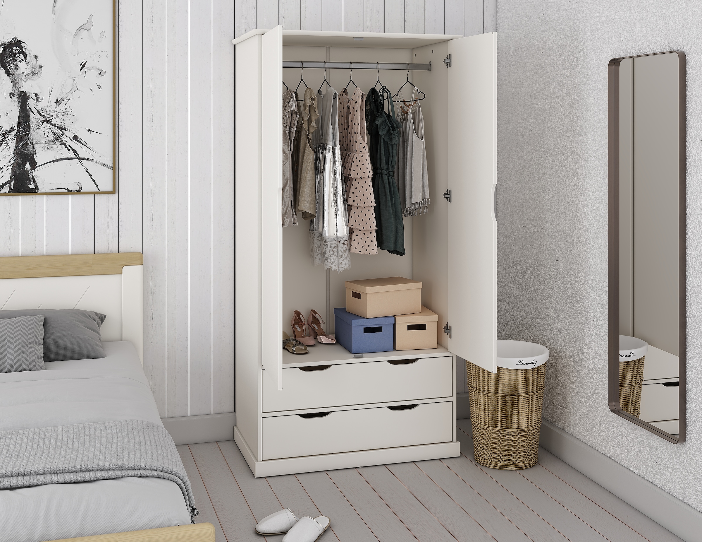 Home affaire Kleiderschrank »"KERO " ideal für das Kinderzimmer,90x180cm«, zertifiziertes Massivholz mit MDF, mit 2 Schubladen, viel Stauraum