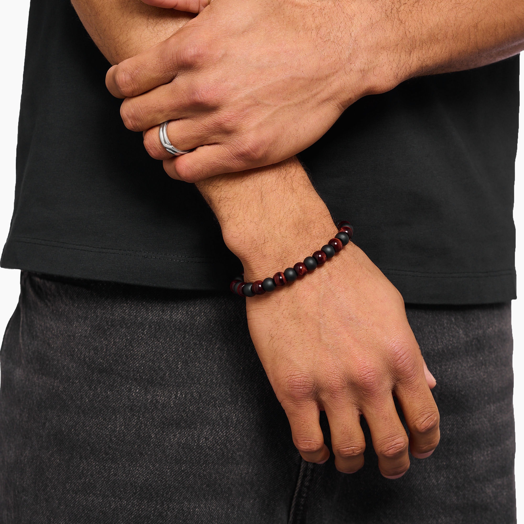 THOMAS SABO Armband »Bead Armband, A2196-806-7-L21«, mit Obsidian, Tigerauge
