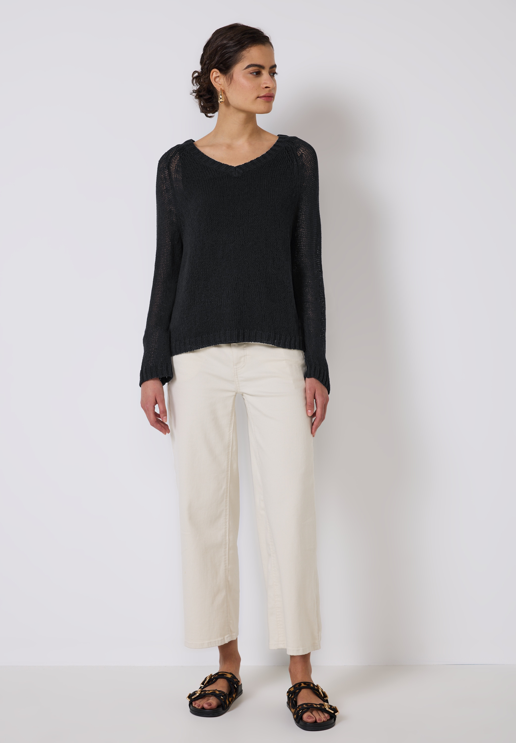 STREET ONE STUDIO V-Ausschnitt-Pullover, mit grober Struktur
