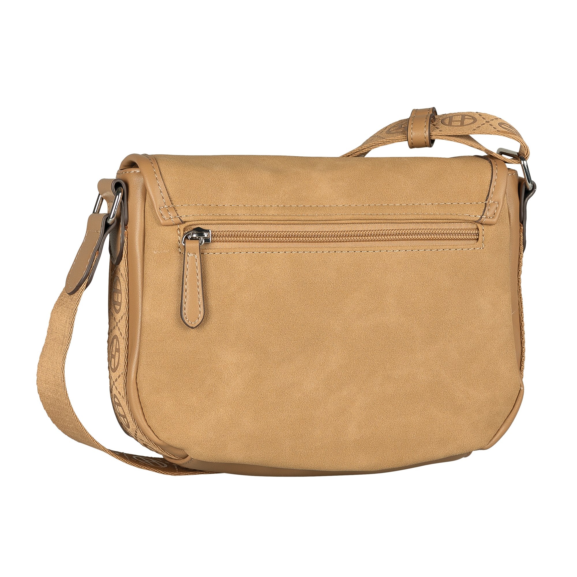 TOM TAILOR Satteltasche »Yara«, feines Nubukimtat mit Glattlederimitat sowie Gewebeband mit Logodruck