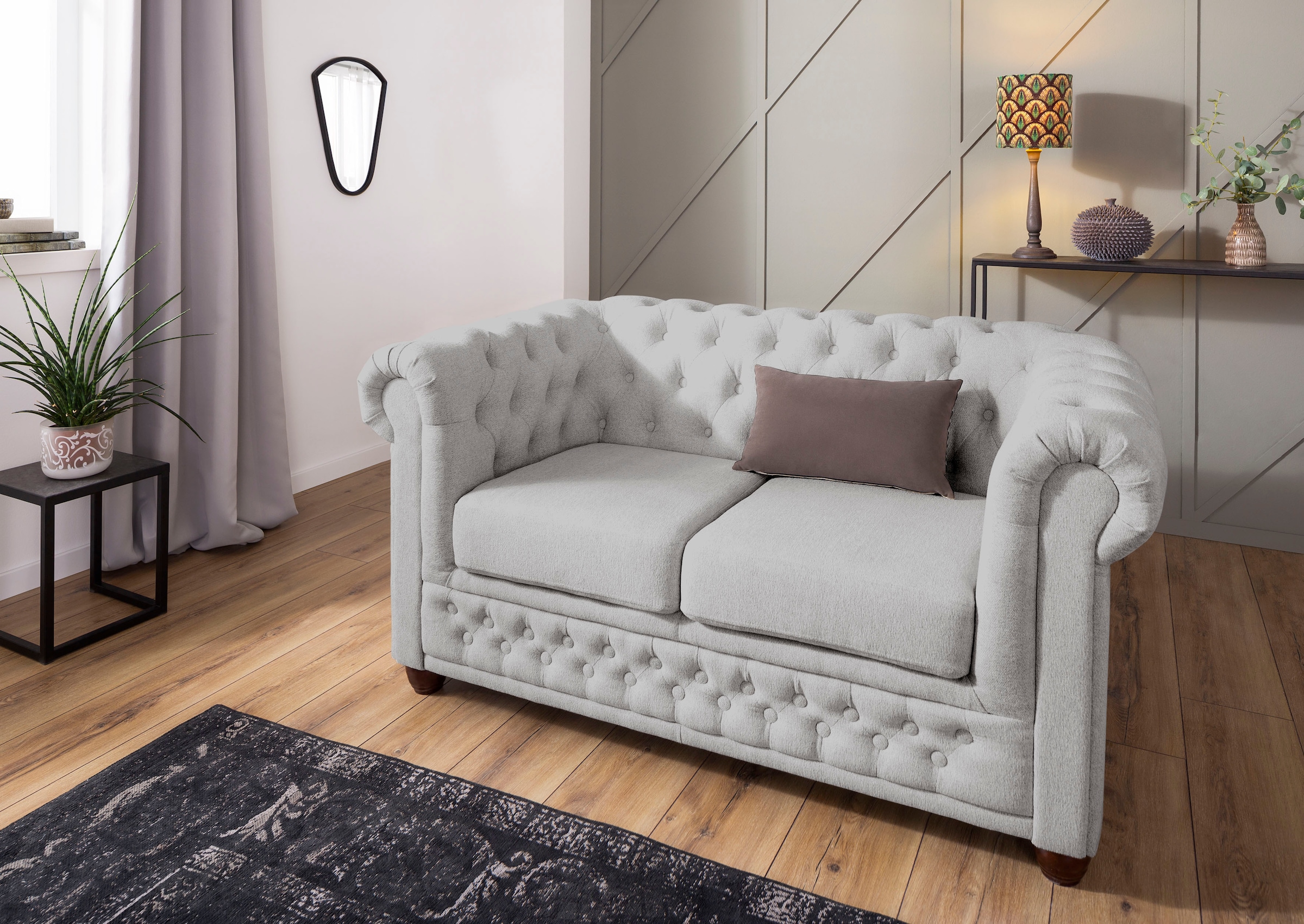 Home affaire Chesterfield-Sofa "New Castle", mit hochwertiger Knopfheftung in Chesterfield-Design, B/T/H: 148/86/72