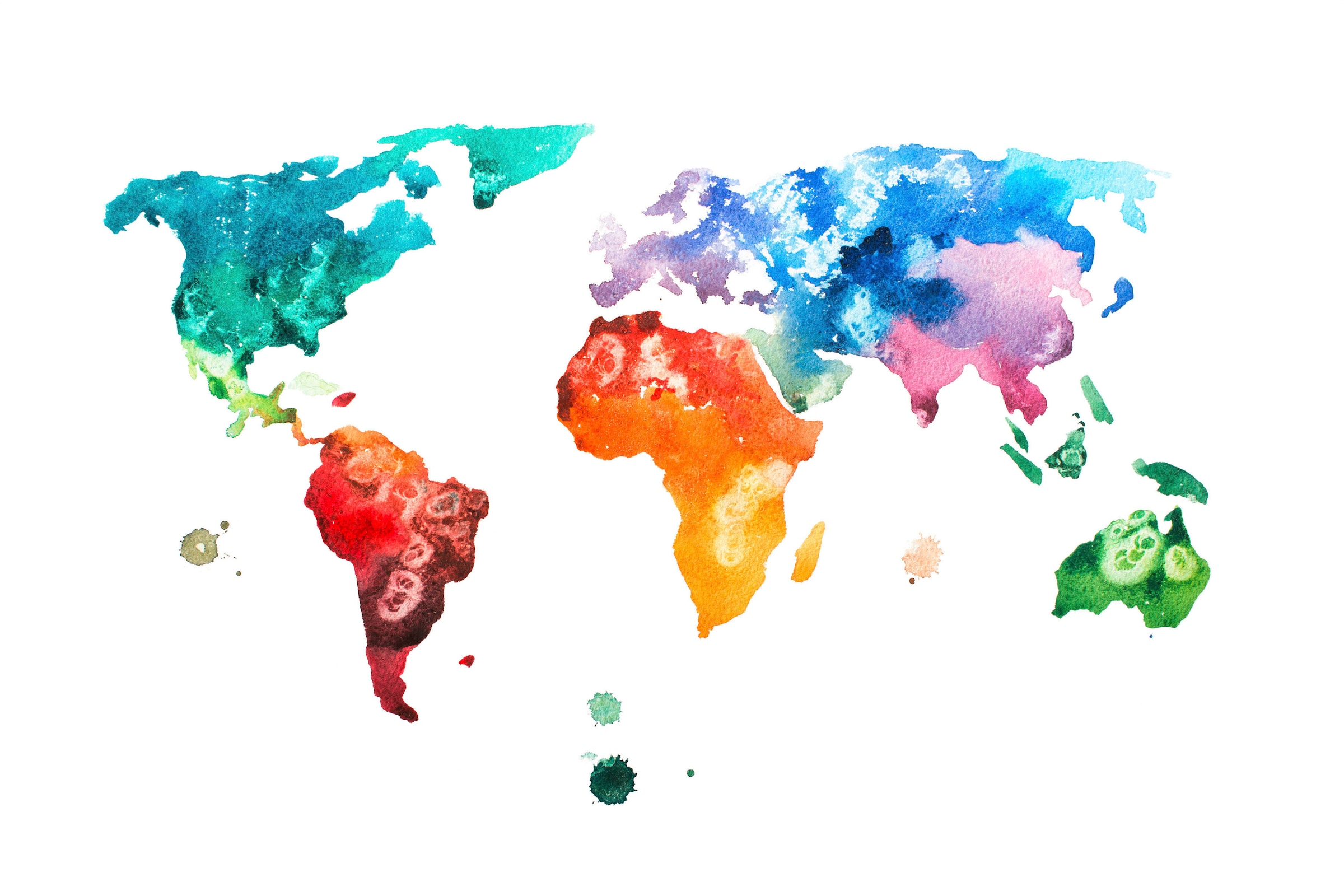 A.S. Création Leinwandbild »Colourful World«, Kunst-Weltkarte-Kinder, (1 St.), Atlas Weltkarte Bunt Aquarell Keilrahmen Leinwand-Bild Wohnzimmer Wand