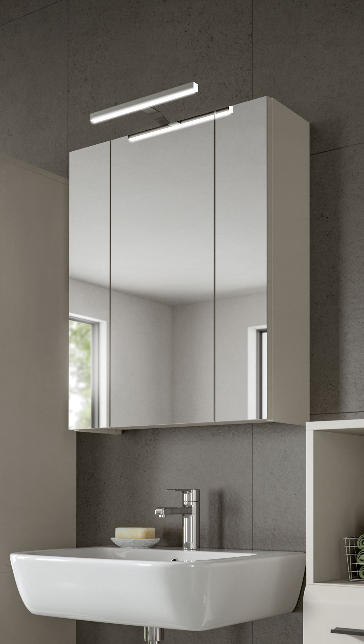 welltime Spiegelschrank »FLORENZ, inkl. Beleuchtung, Breite 60 cm, 3 Spiegeltüren« TOPSELLER!,  in verschiedenen Farben erhältlich, Badmöbel, Badschrank, Schrank, Bad