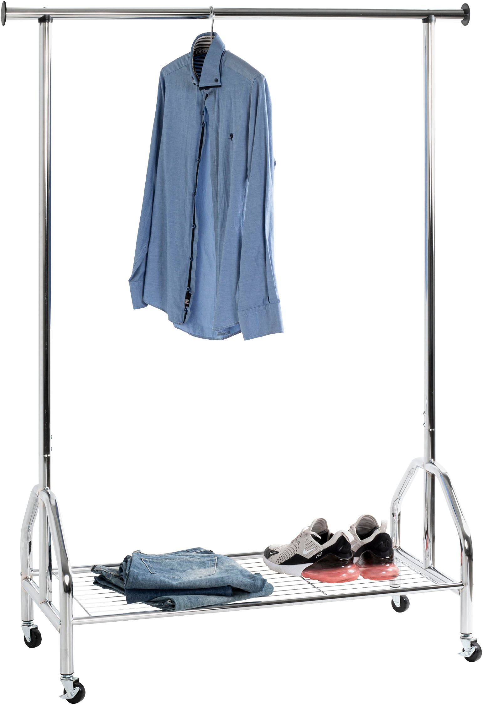 HAKU Garderobenständer »Garderobe, Garderobenständer, Kleiderständer auf Rollen, Kleiderwagen« rechteckig - aus Metall Silber - B/T/H 120/50/165 cm