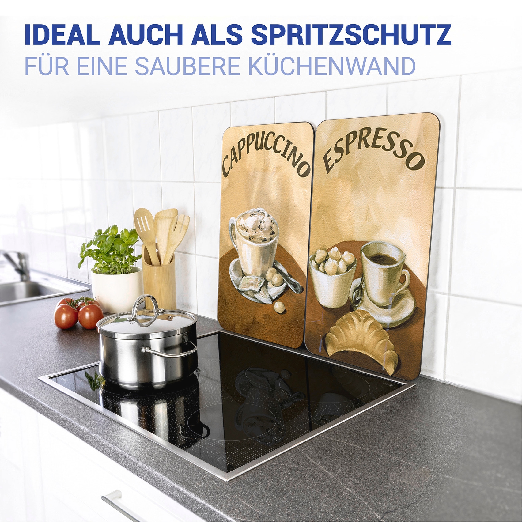 WENKO Herd-Abdeckplatte »Universal Modell Kaffee«, (Set, 2 tlg.), Herdabdeckung für alle Herdarten, kratzfest, mit rutschfesten Füßen