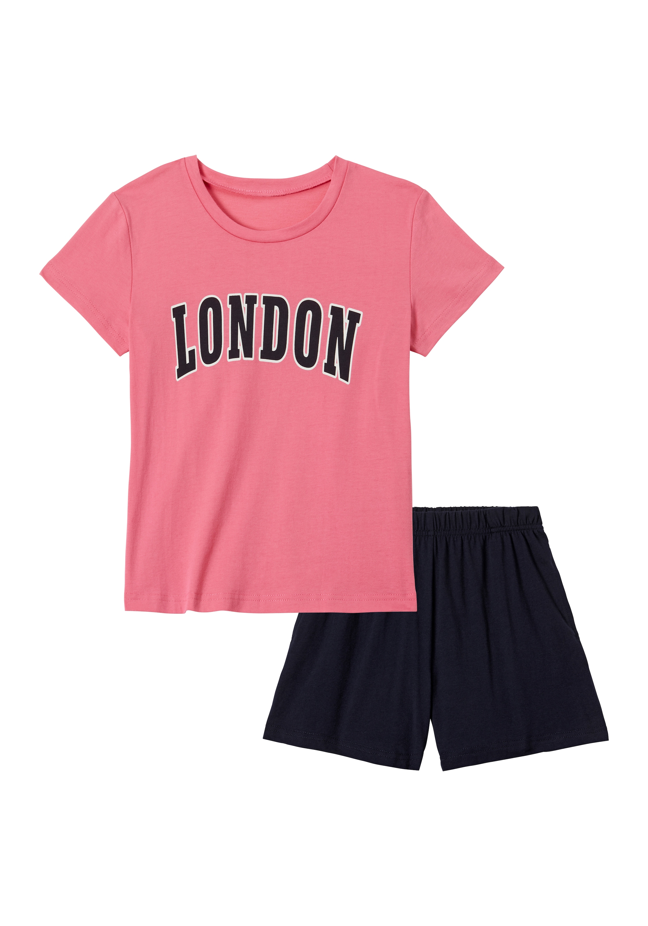 petite fleur by Lascana Pyjama 2 tlg. kurzer Schlafanzug, unifarben mit London-Druck, aus Baumwolle