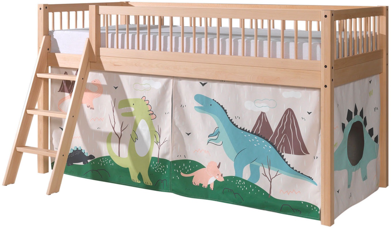 Vipack Spielbett »Forrest, Absturzschutz mit Sprossen-Optik, Pfostenstärken ca. 50x50mm« Buche natur lackiert, stabil und hochwertig gebaut, inkl. Lattenrost,  90/200 cm, inkl. Vorhang-Set 3-tlg., Spielbereich unter dem Bett