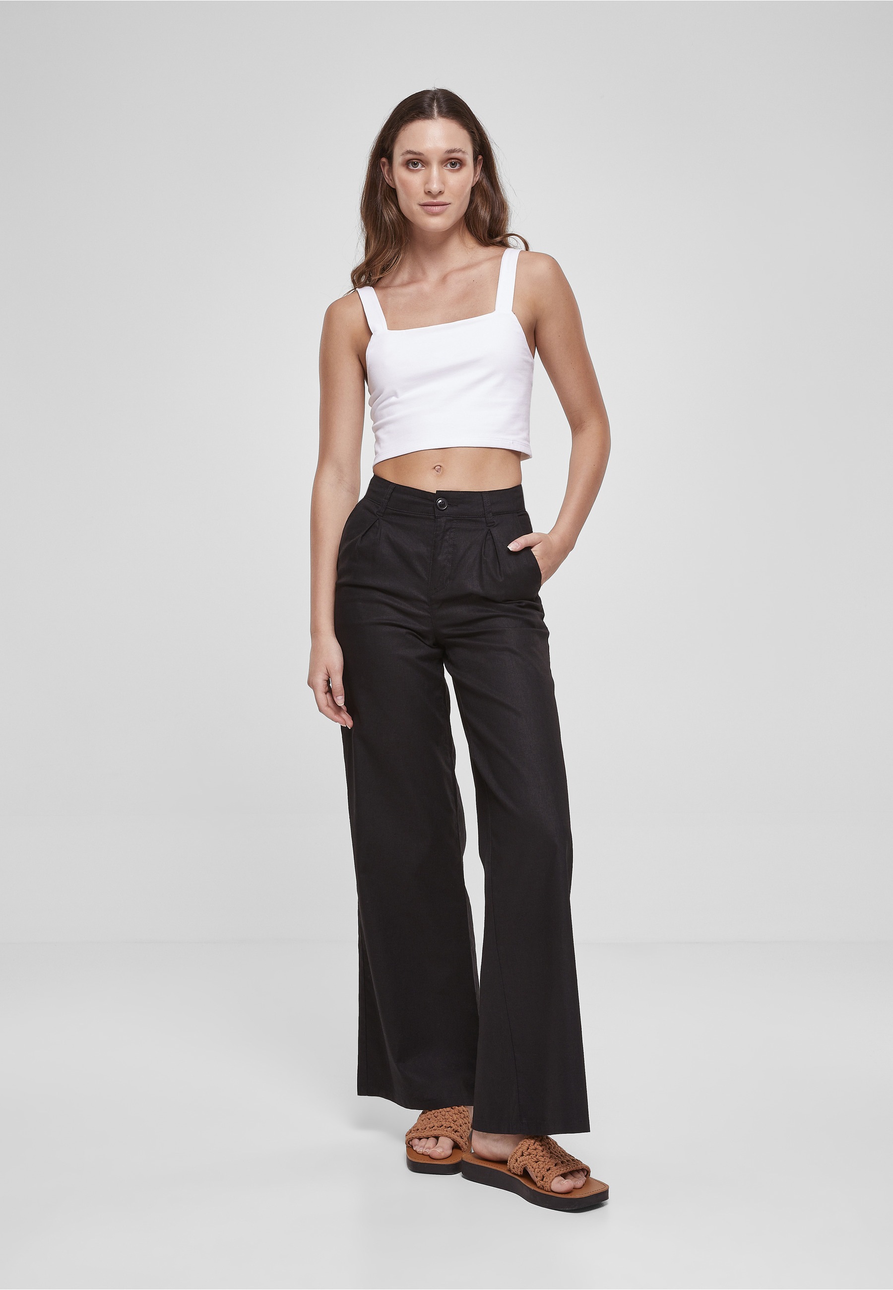 URBAN CLASSICS Stoffhose »Urban Classics Damen Ladies High Linen Mixed Wide Leg Pants«