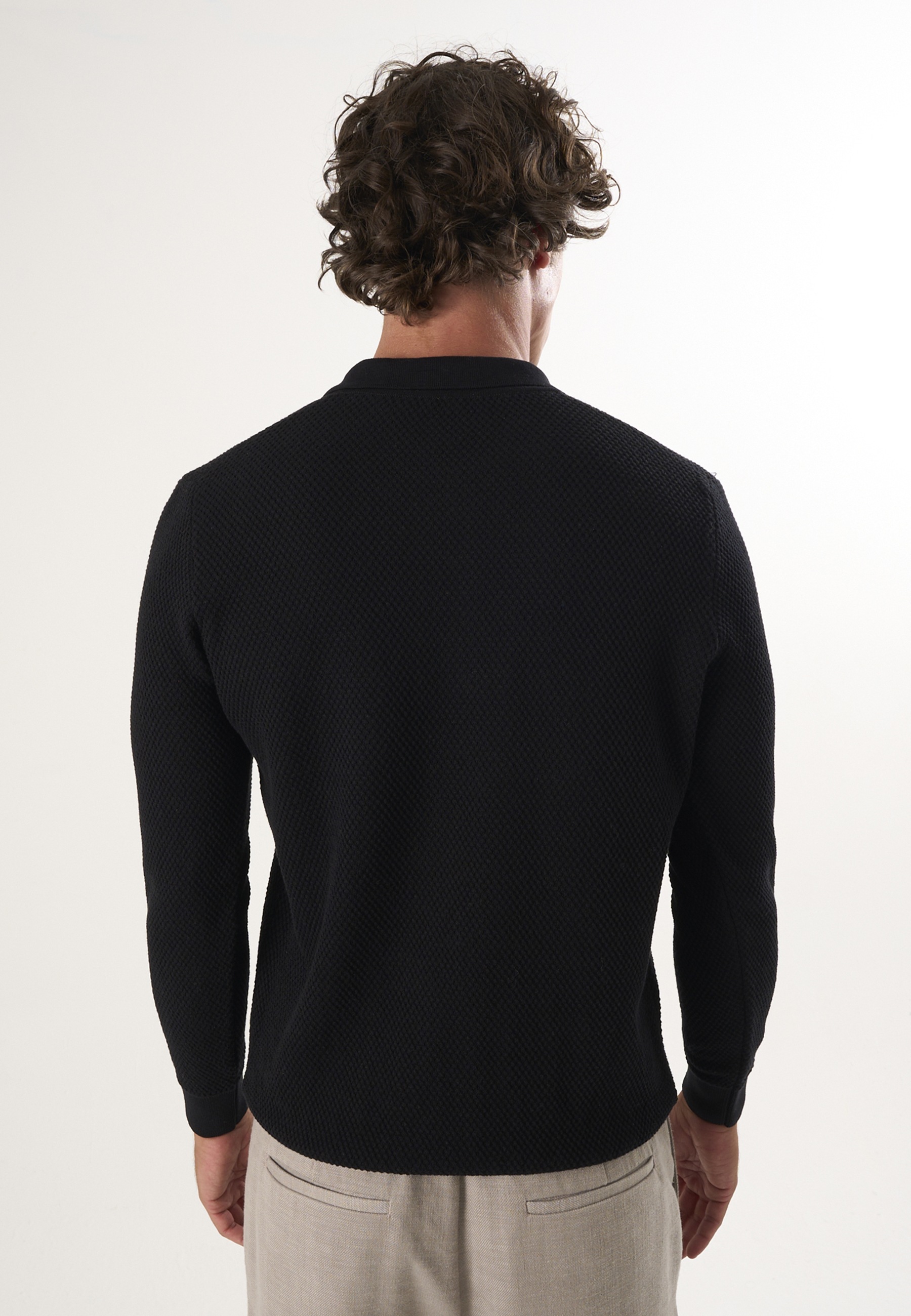 Felix Hardy Buttoned Polo Neck Knit Sweater Black L 3
