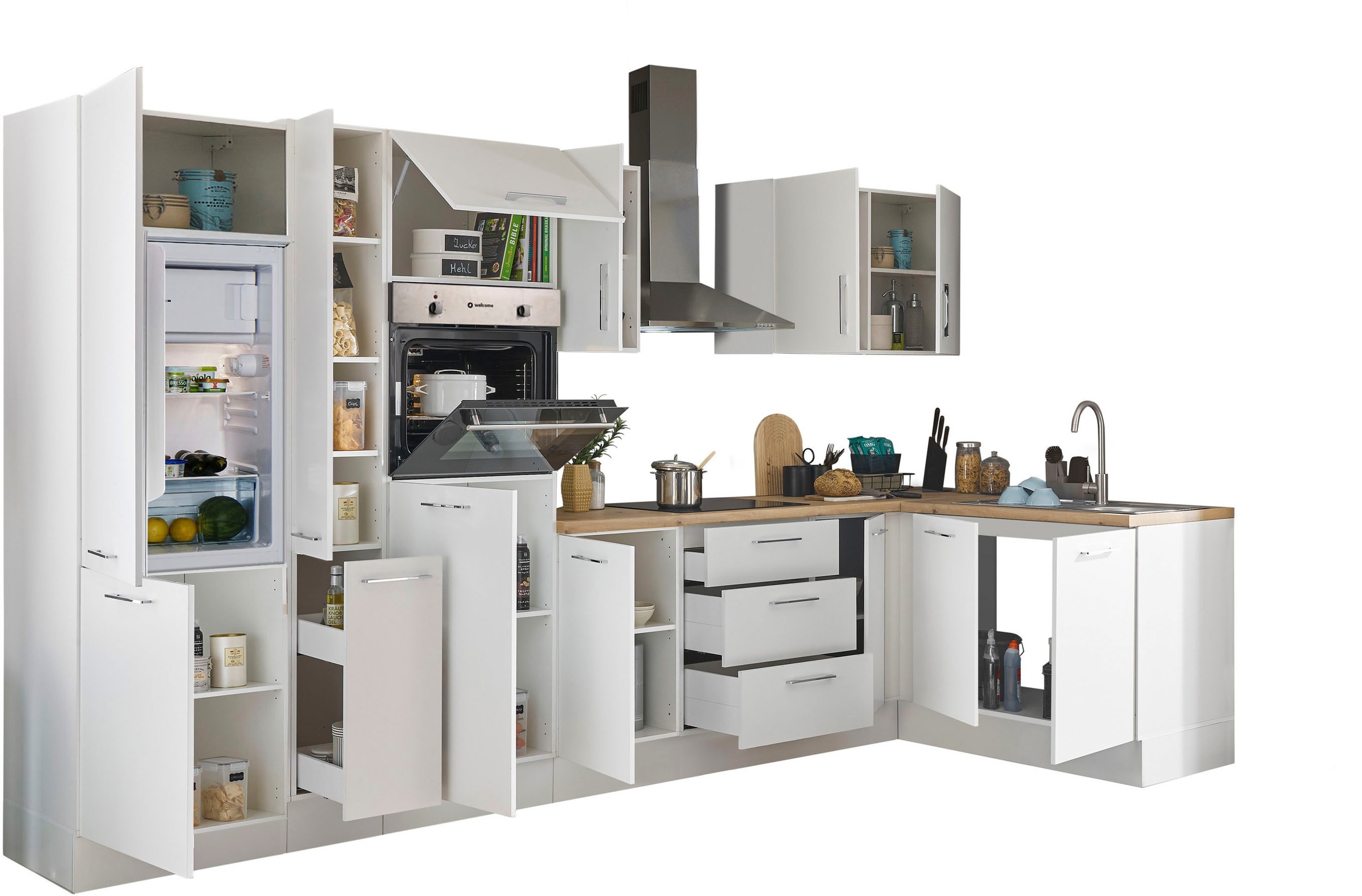 BASIC by Balculina Winkelküche »Turin«, Stellbreite 360x175 cm, wahlweise mit E-Geräten