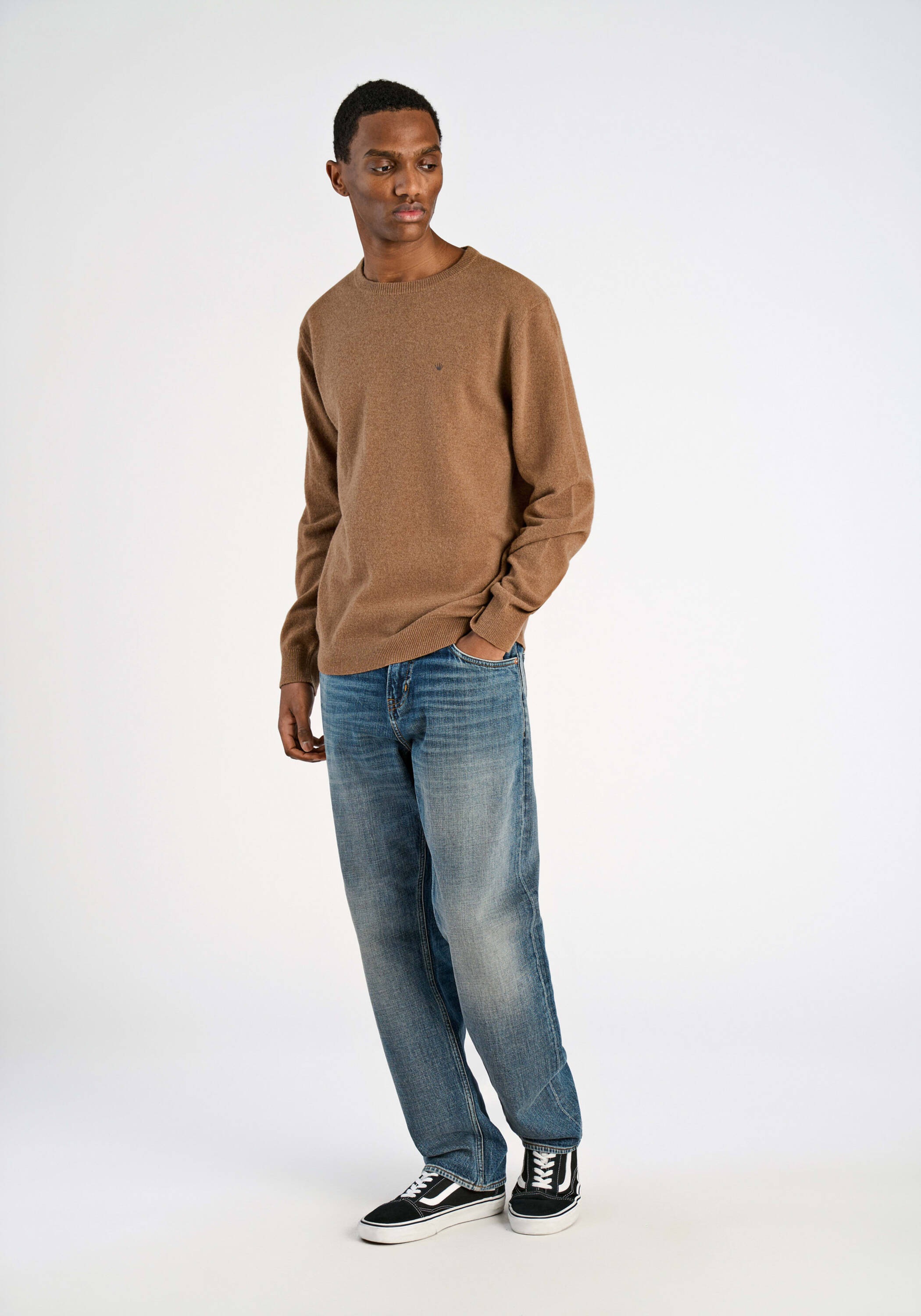 Strickpullover JUNK DE LUXE "Strickpullover Relaxed Fit", Herren, Gr. L, camel mel, Obermaterial: 80% Wolle, 20% Polyamid, Rundhals, Pullover Strickpullover 3