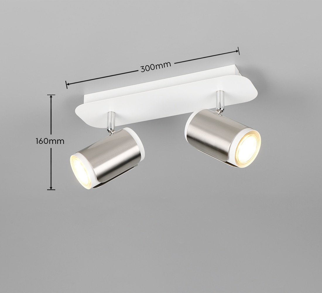 TRIO Leuchten Deckenstrahler »GILLAN, Spot 2-flammig, exkl 2x GU10 max 10W, 30x16x12 cm (B/H/T)«, 2 flammig, Leuchtmittel GU10 | Leuchtmittel wechselbar, als Wandstrahler oder Deckenstrahler montierbar, Spots schwenkbar