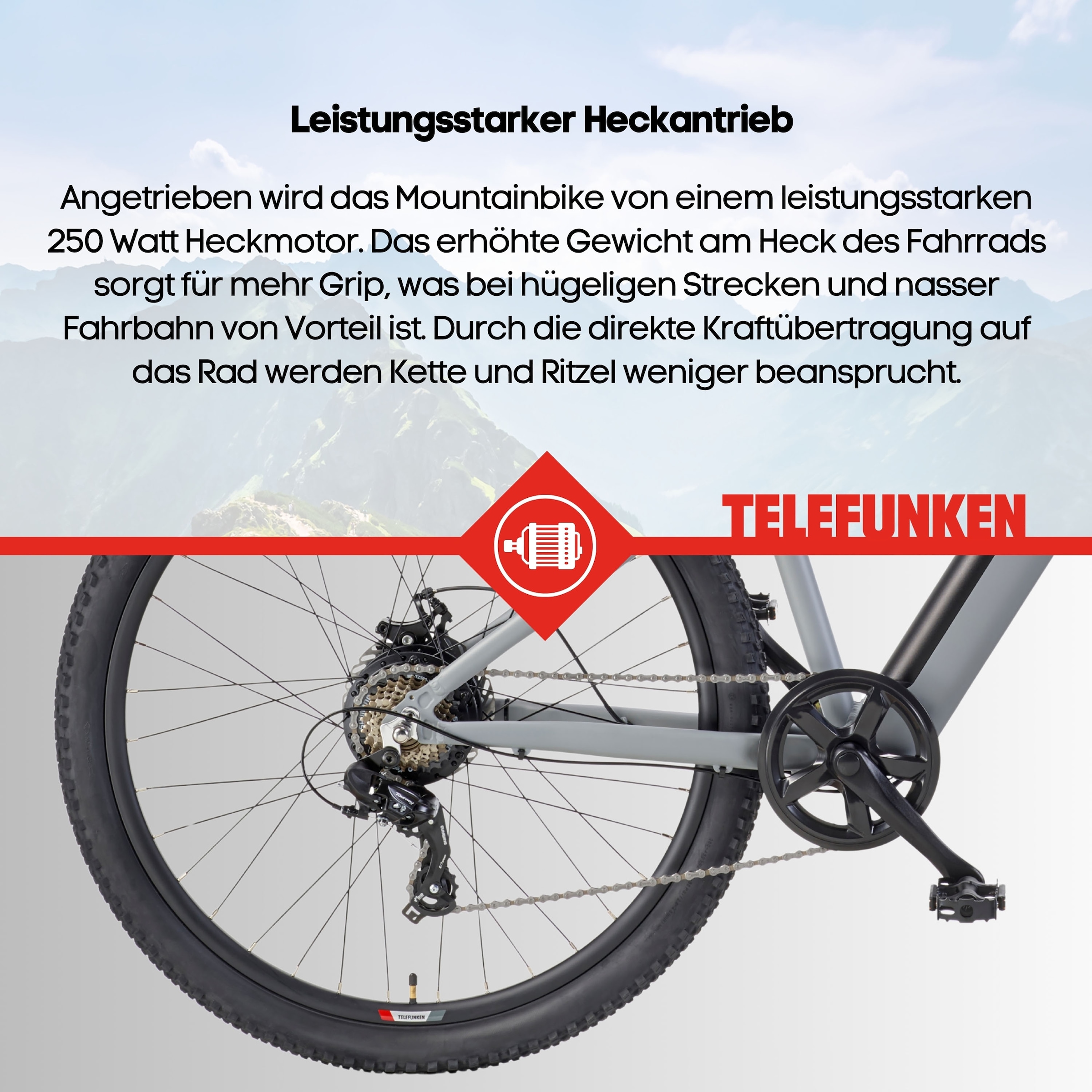 Telefunken »Aufsteiger MT922« 7 Gang Shimano TY300D Schaltwerk Kettenschaltung Heckmotor 250 W Pedelec, Elektrofahrrad, Damen u. Herren, E-MTB, Mountainbike, 29 Zoll
