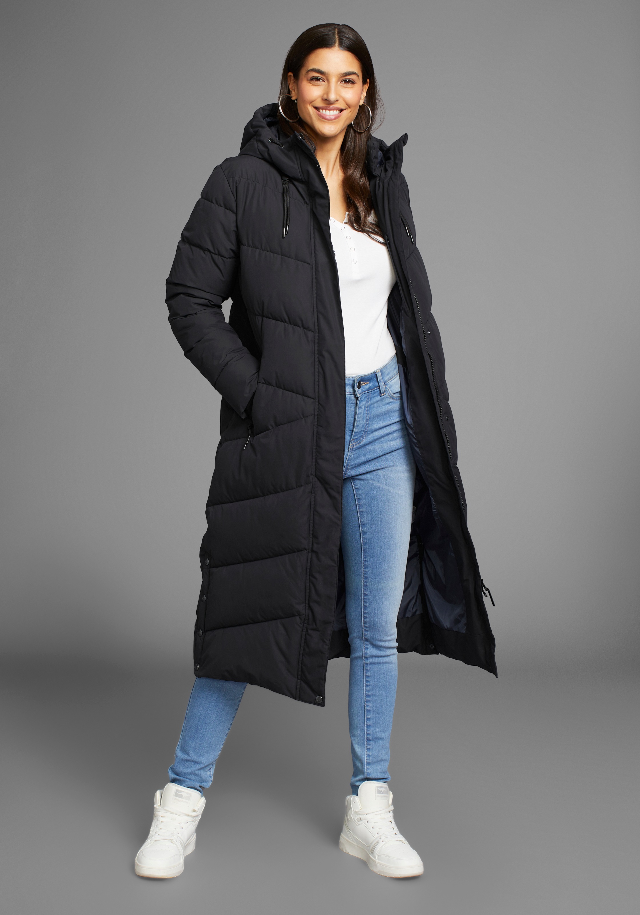 Steppmantel POLARINO, Damen, Gr. 40 (M), schwarz, Obermaterial: 100% Polyester. Futter: 100% Polyester. Futter Rückenteil: 100% Polyester. Wattierung: 100% Polyester, oversize extralang, Rippbündchen, Mäntel Steppmantel, aus wasserdichtem & windabweisende 3