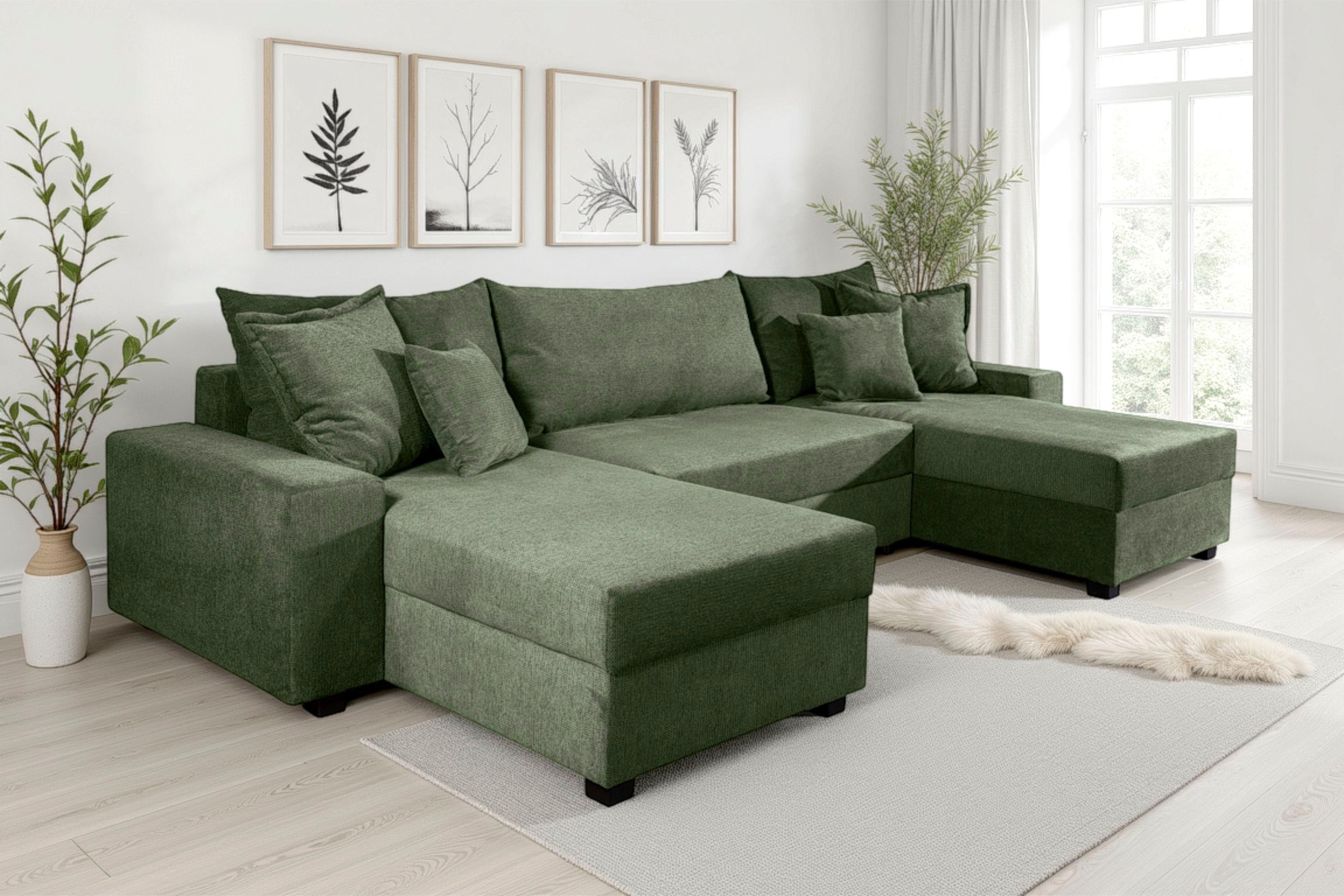 OTTO home Wohnlandschaft "Alexa U-Form, B: 313 cm, inkl. Schlaffunktion" inkl. Bettkasten, 4 Zierkissen, XXL Liegefläche 268x137cm, Federkern